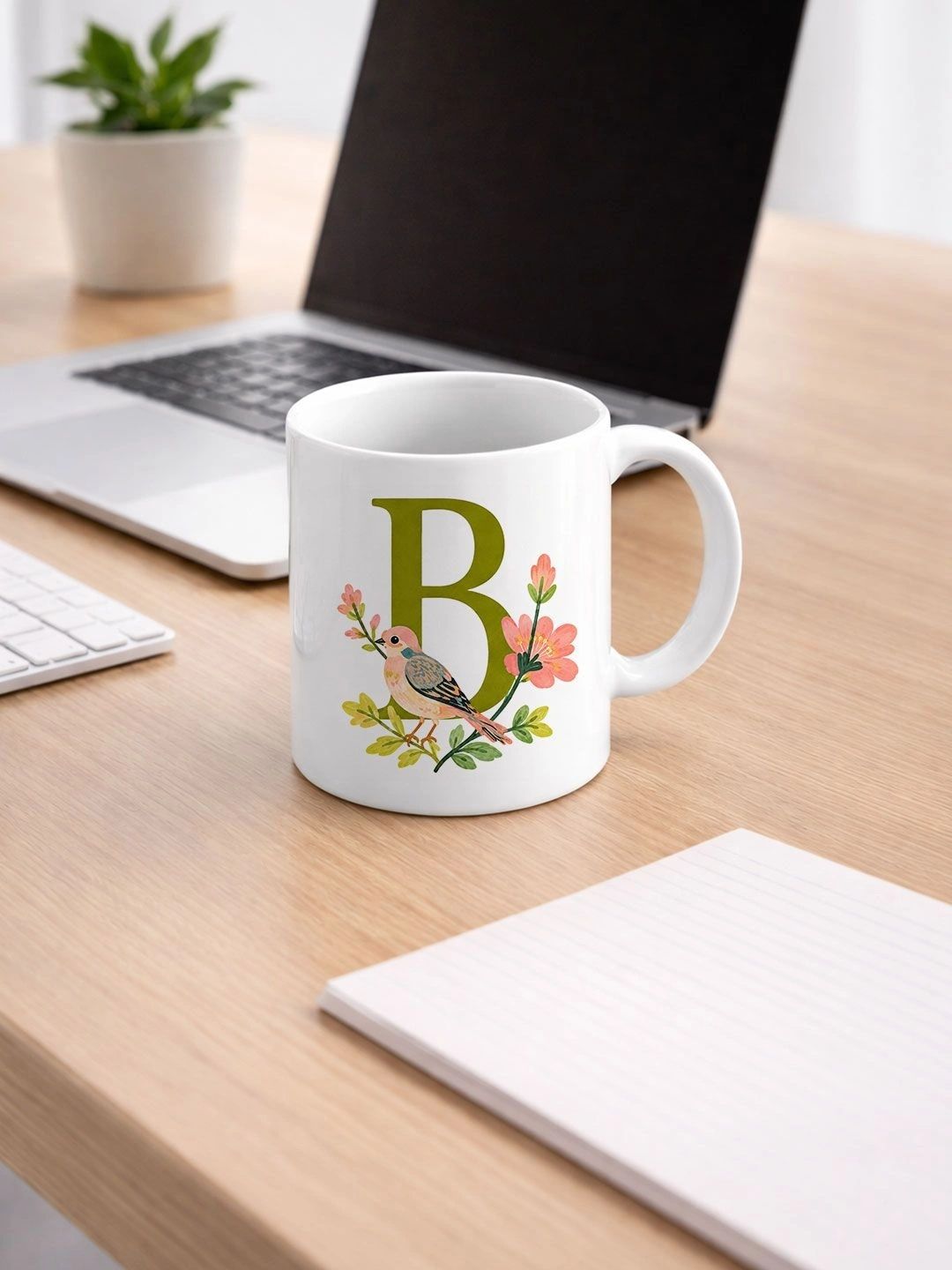 EarthCraft White Floral Printed Ceramic Glossy Mugs Set of Cups and Mugs