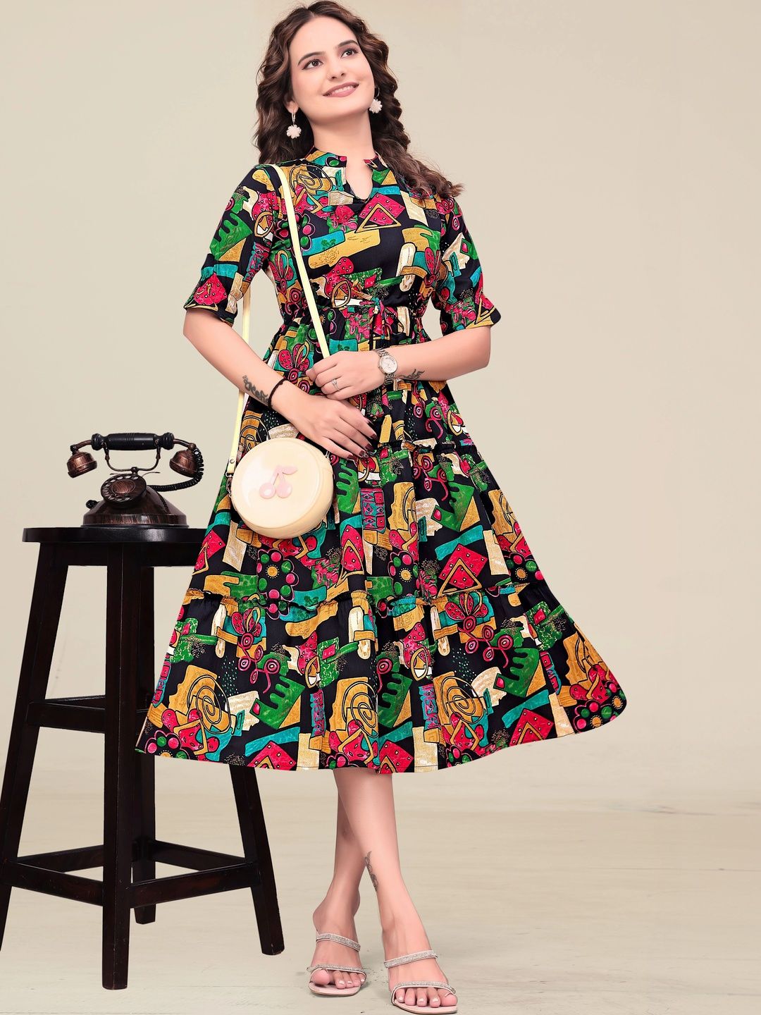 PRIYANSH CREATION Print Crepe A-Line Midi Dress
