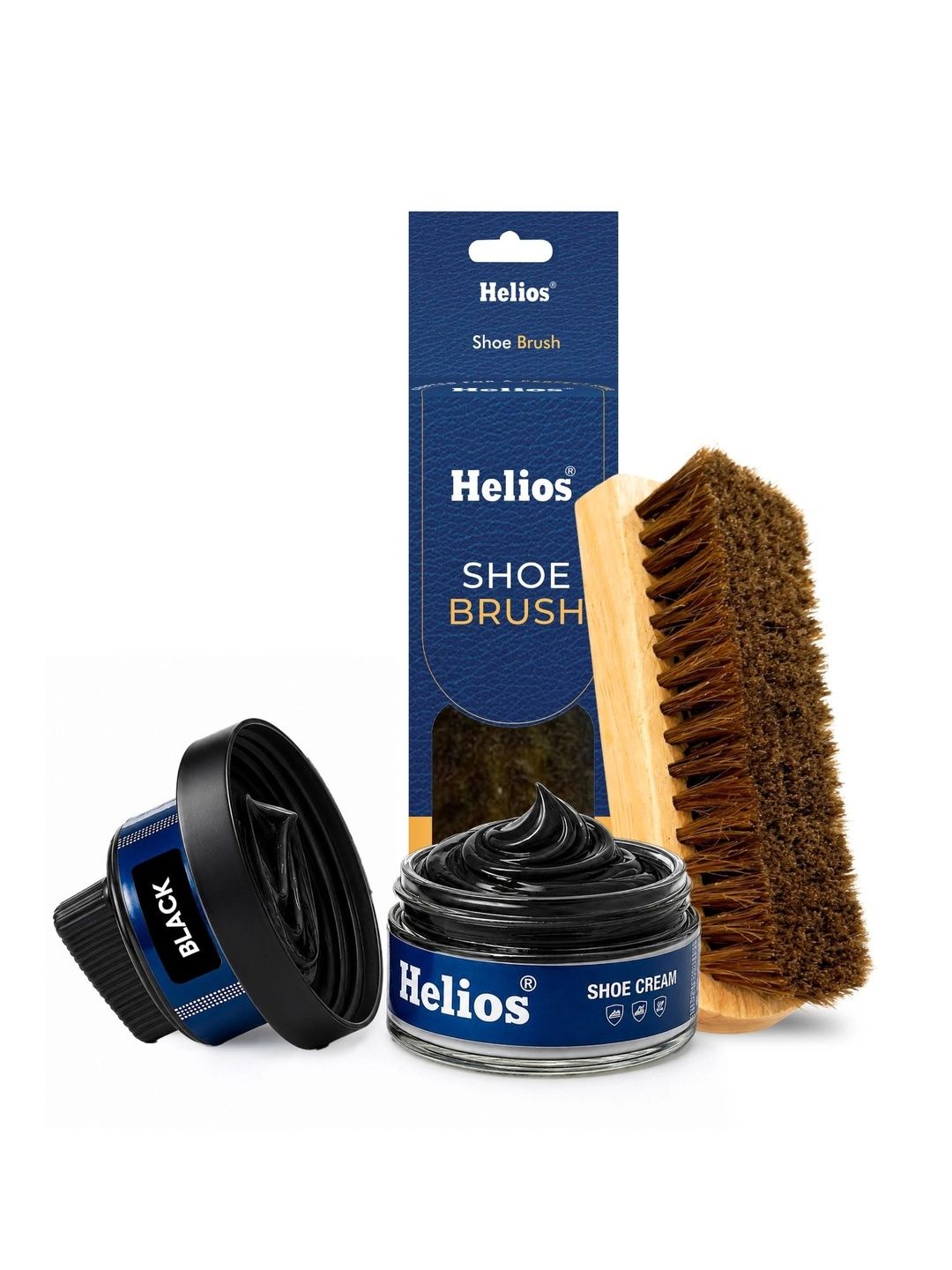 Helios 2 Pc Shoe Cream & Natural Hair Brush Shoe Care