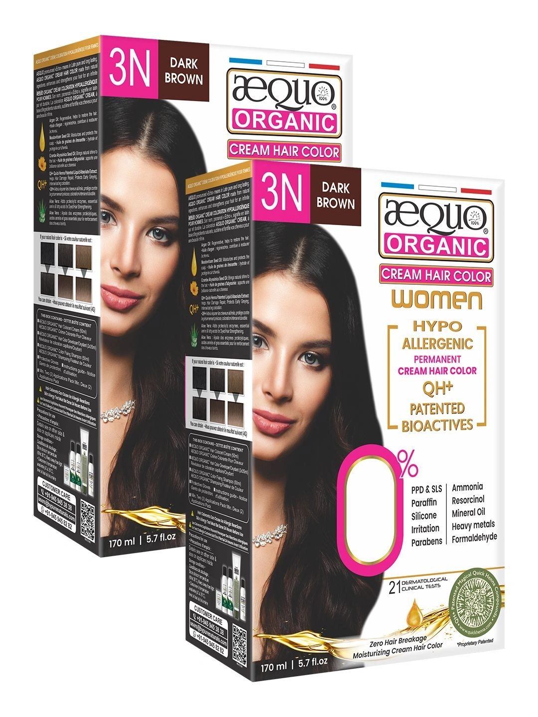 Buy Aequo Organic Set Of 2 Permanent Cream Hair Color 175 Ml Each   Dark Brown 3N -  - Personal Care for Women