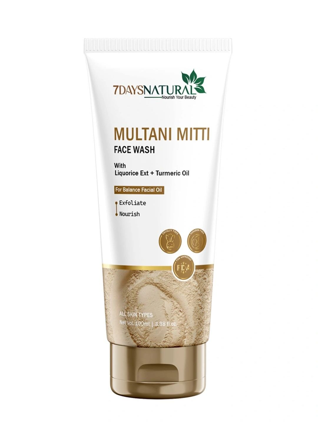7DAYSNATURAL Face Wash With Multani Mitti & Neem For Oil Control & Deep Cleansing - 100ml