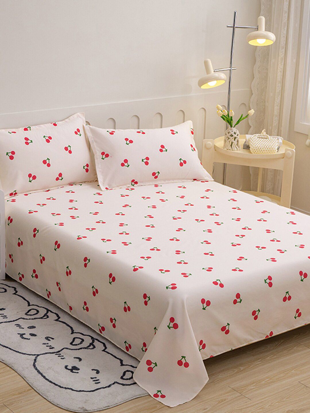JC HOME Pink Conversational Polycotton 140 TC King Bedsheet with 2 Pillow Covers-91 x 98 inches