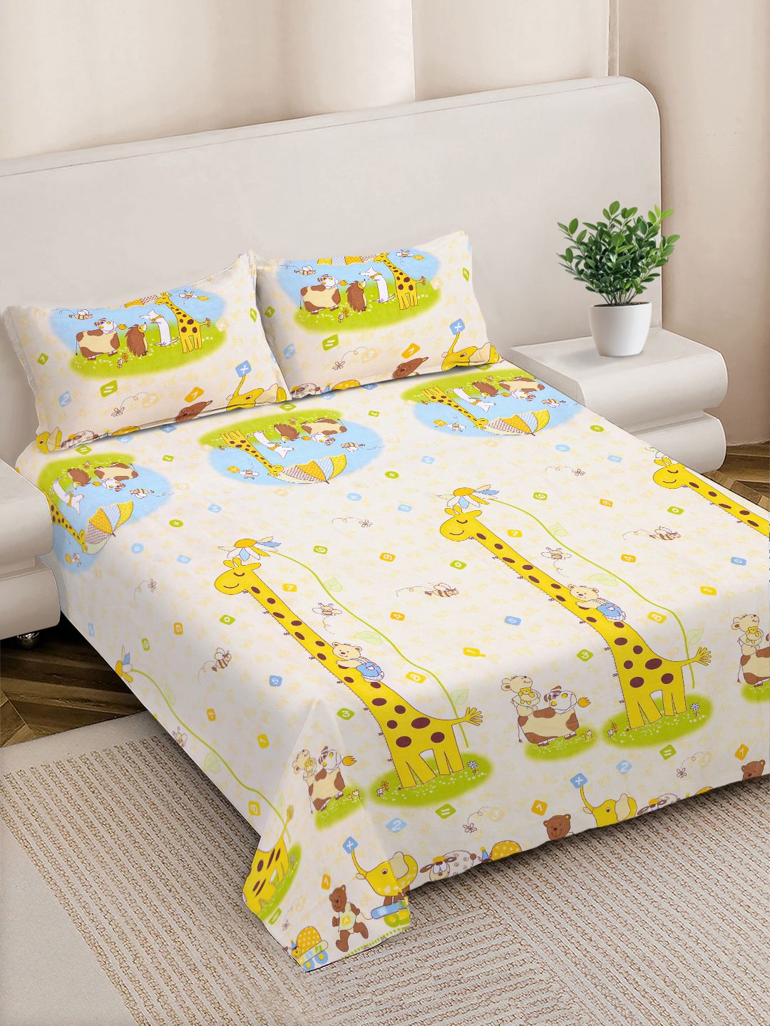 Buy FABINALIV Blue Cartoon Print Polycotton 300 TC King Fine Bedsheet With 2 Pillow Covers -  - Home for Unisex Kids