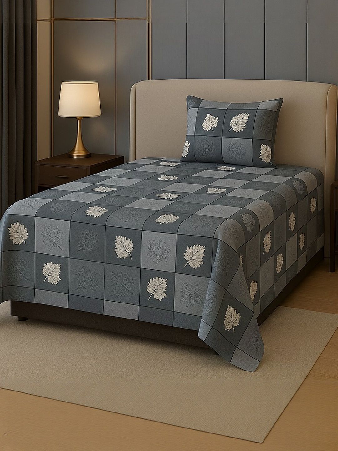 Lunar Days Grey Melange 160 TC Single Bedsheet with 1 Pillow Covers