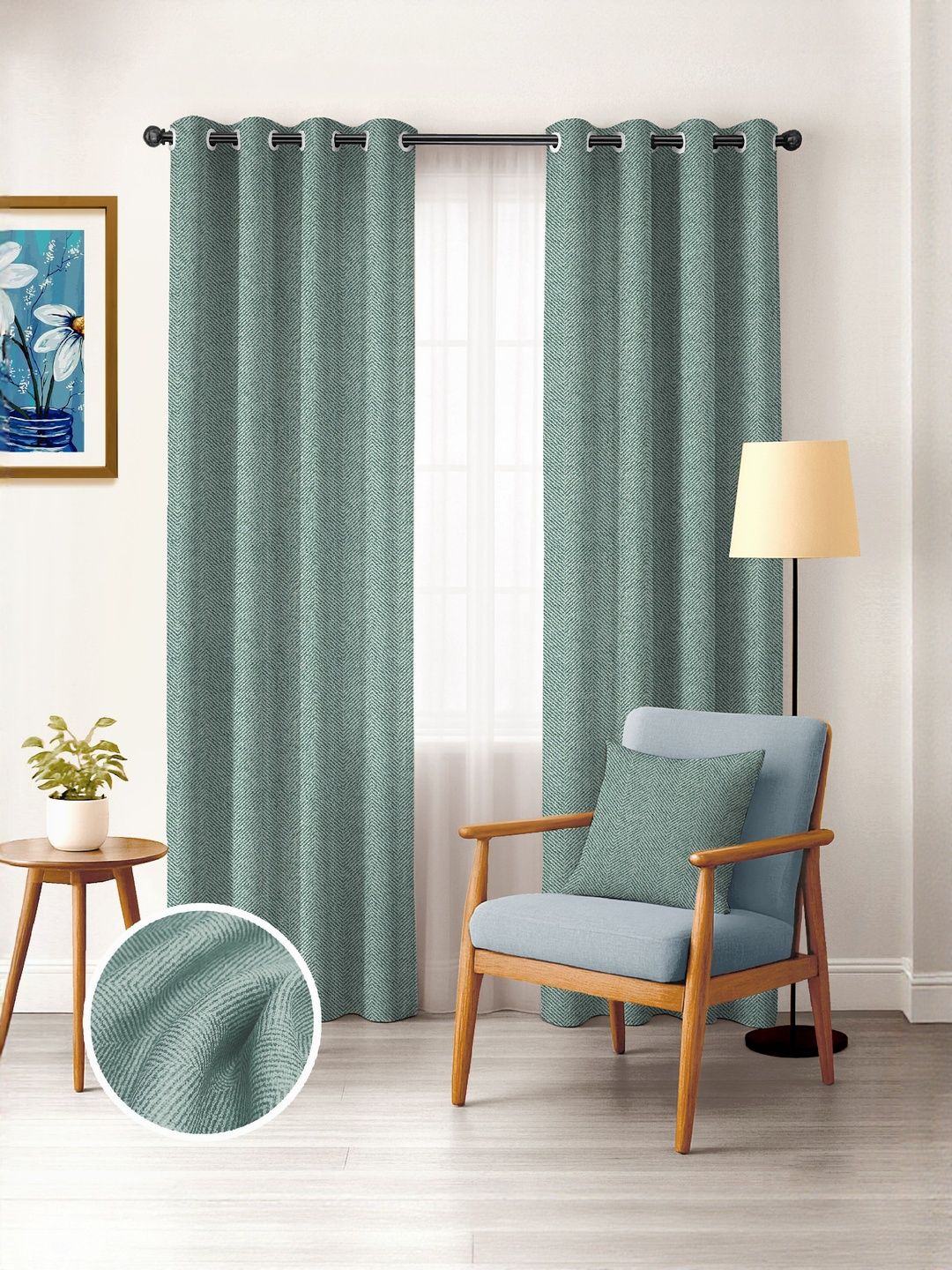 Myntra Elegant Homes Sea Green Set of 2 Black Out Long Door Curtain