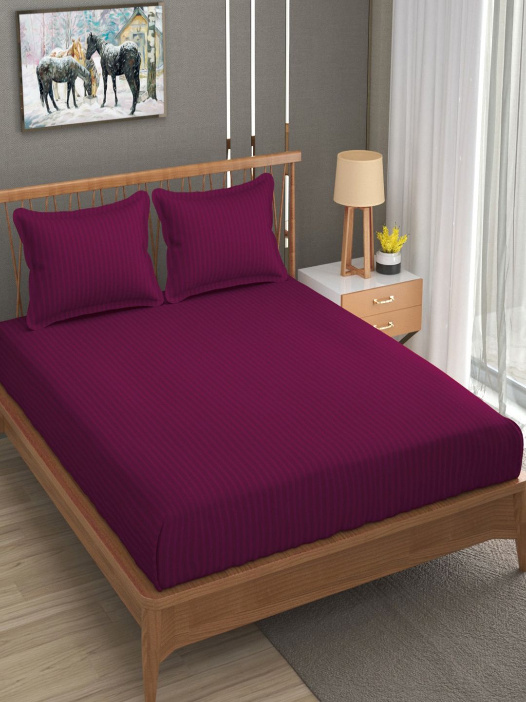 Buy Aura Lavender Striped Microfiber 160 TC Fitted King Bedsheet Set 1.98 M X 1.82 M -  - Home for Unisex