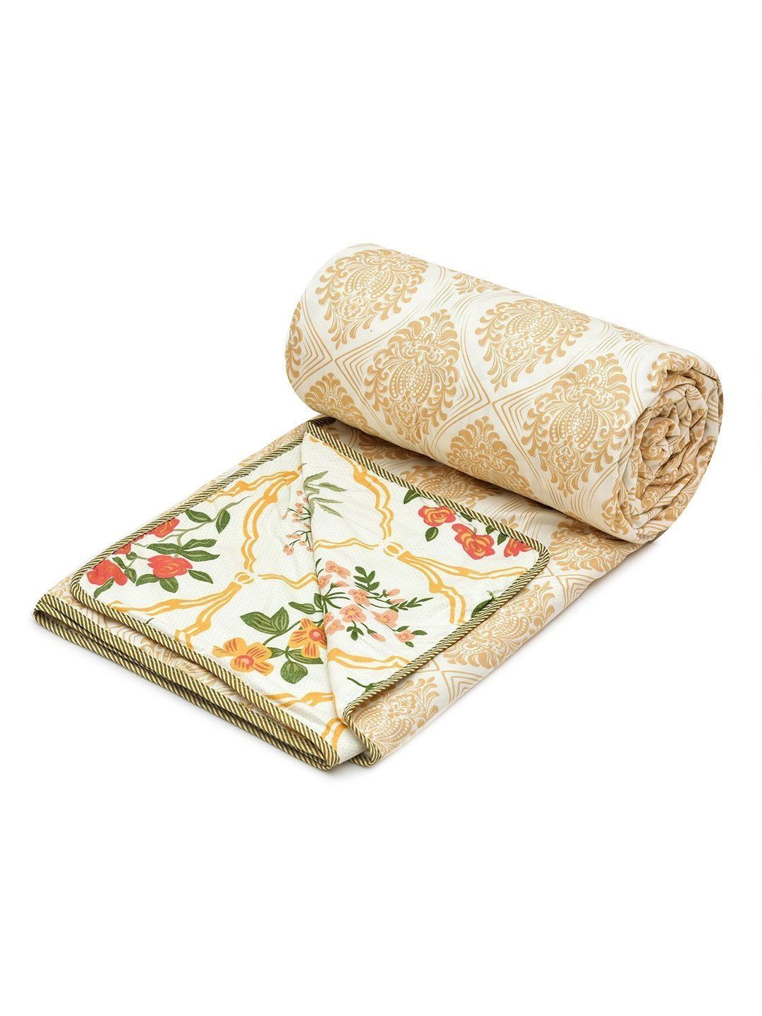 RRC Green & Beige Floral Microfiber AC Room 120 GSM Reversible Single Bed Dohar