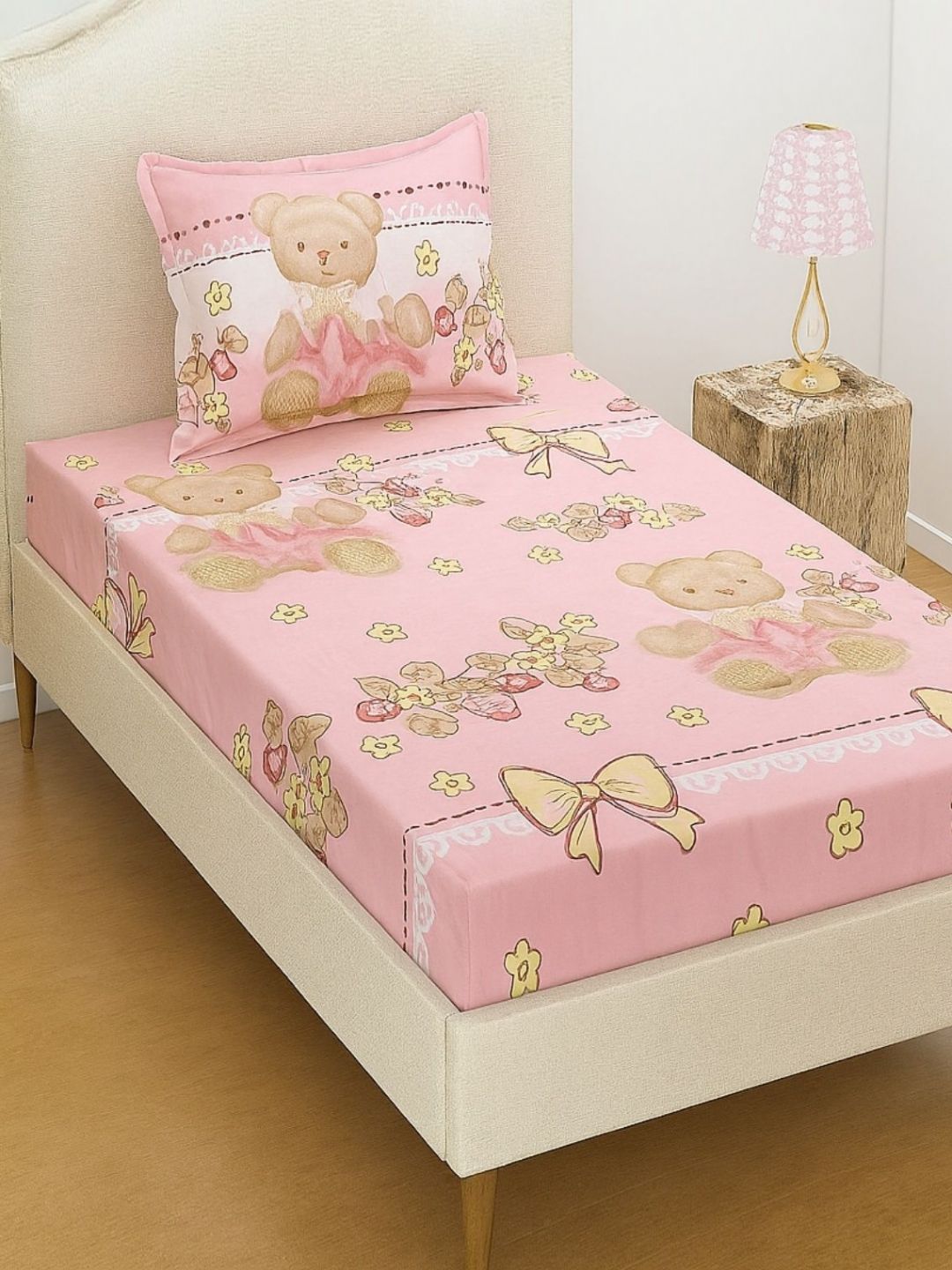 Buy INDHOME LIFE Pink Graphic 220 TC Single Bedsheet With 1 Pillow Cover 1.52m X 2.28m -  - Home for Unisex Kids