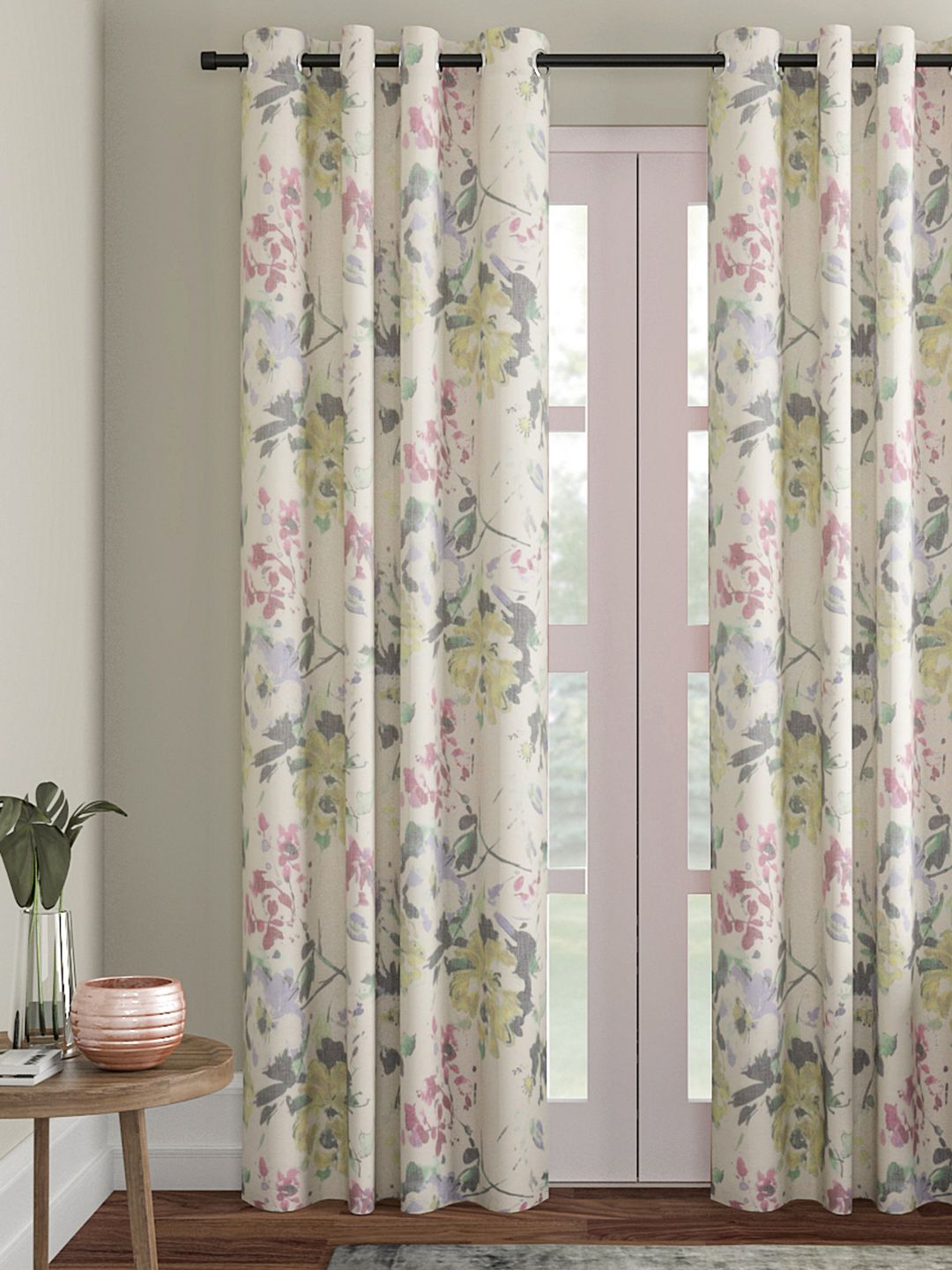 Soumya Cream-Coloured & Yellow Single Long Door Curtain