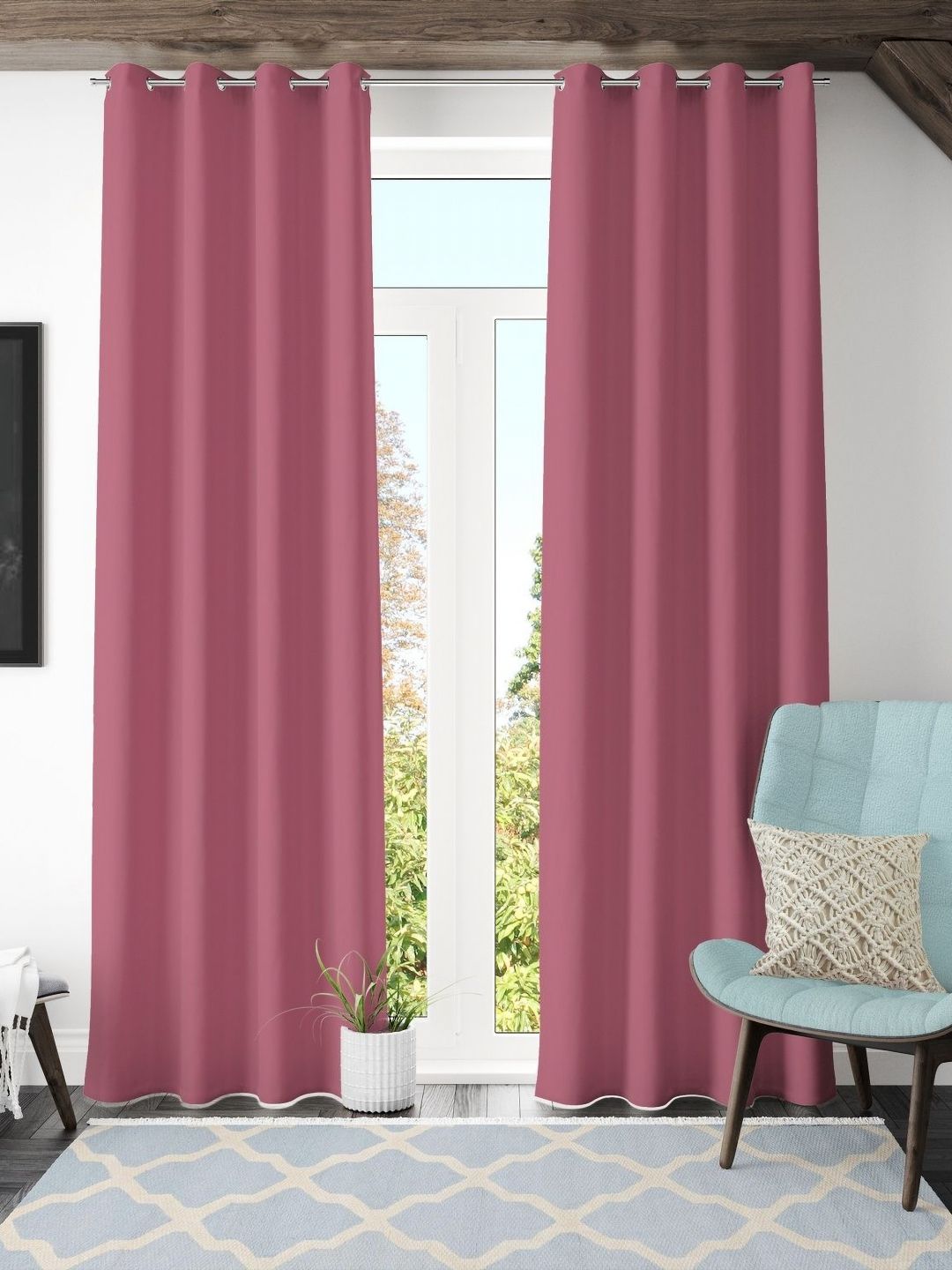 Galaxy Home Decor Pink 2 Pieces Black Out Long Door Curtain