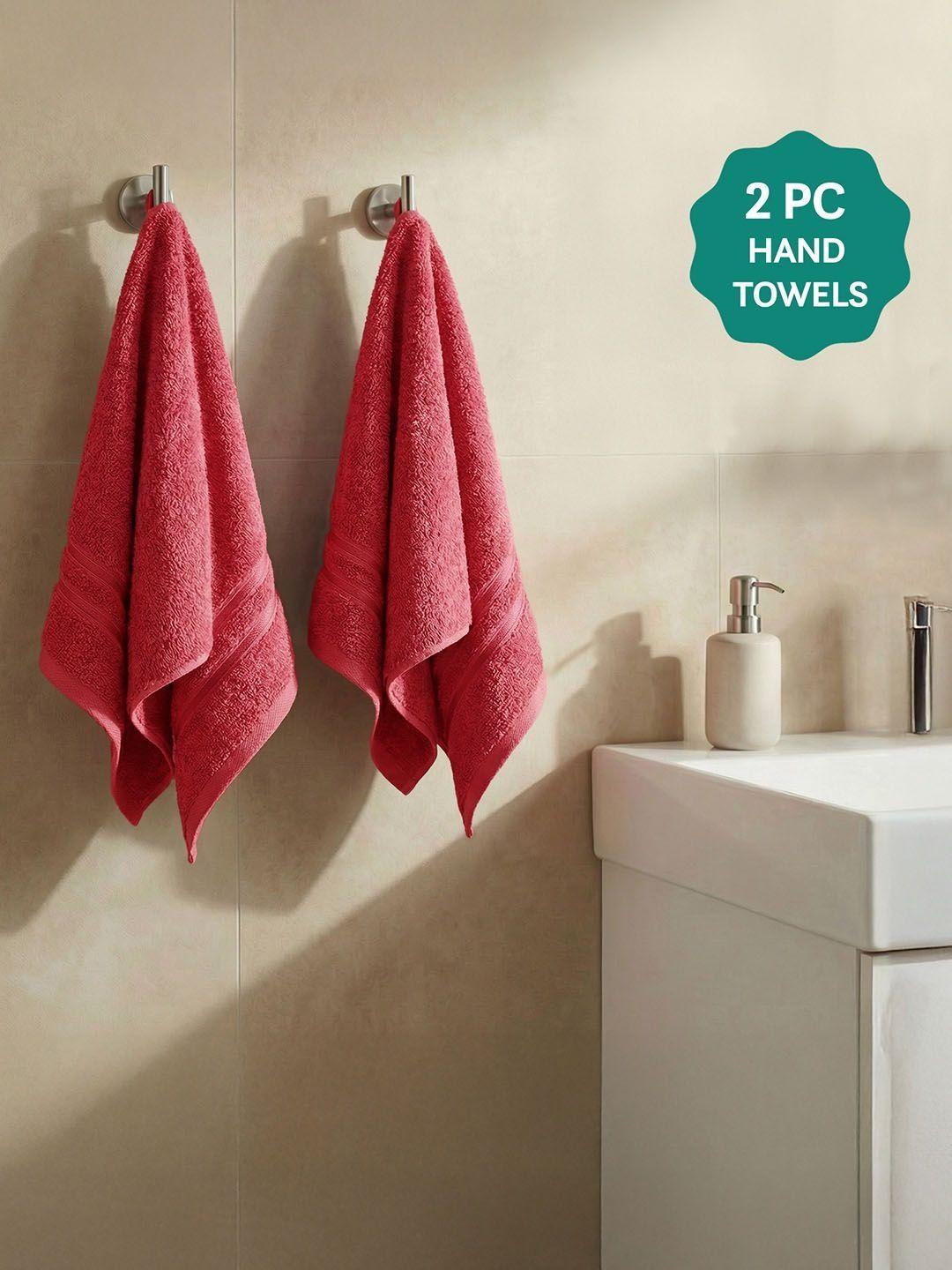 MYTRIDENT Pink 2-Pieces 400 GSM Pure Cotton Hand Towels