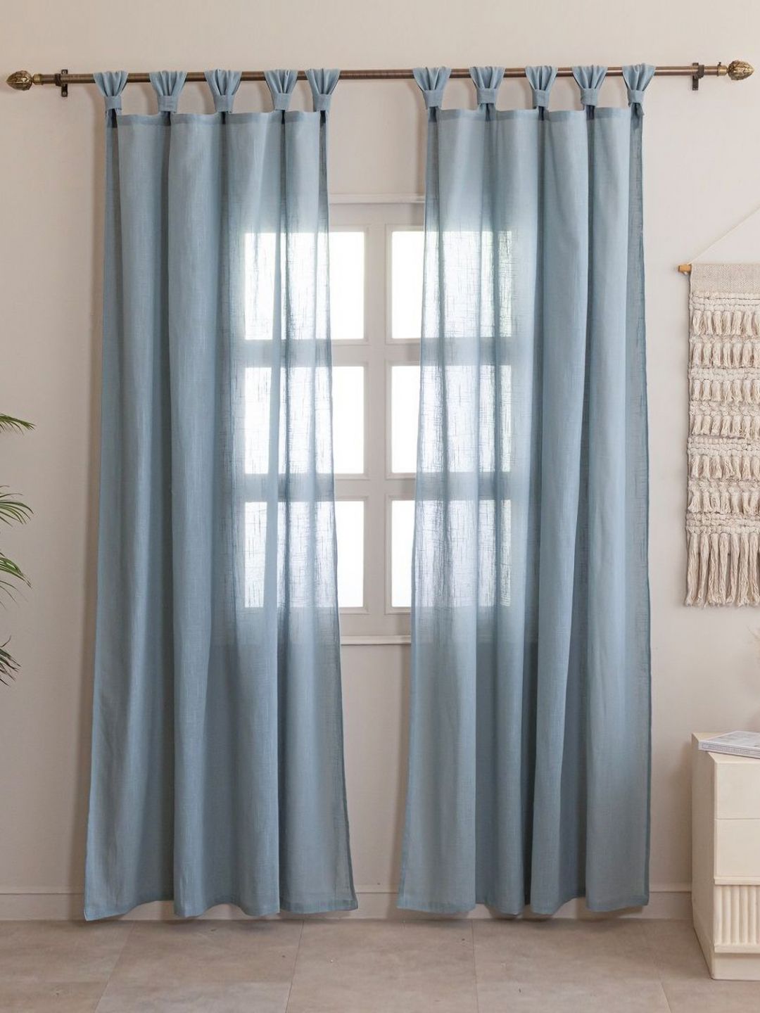 Buy HOMEMONDE Grey Set Of 2 Cotton Tab Top Sheer Door Curtains -  - Home for Unisex