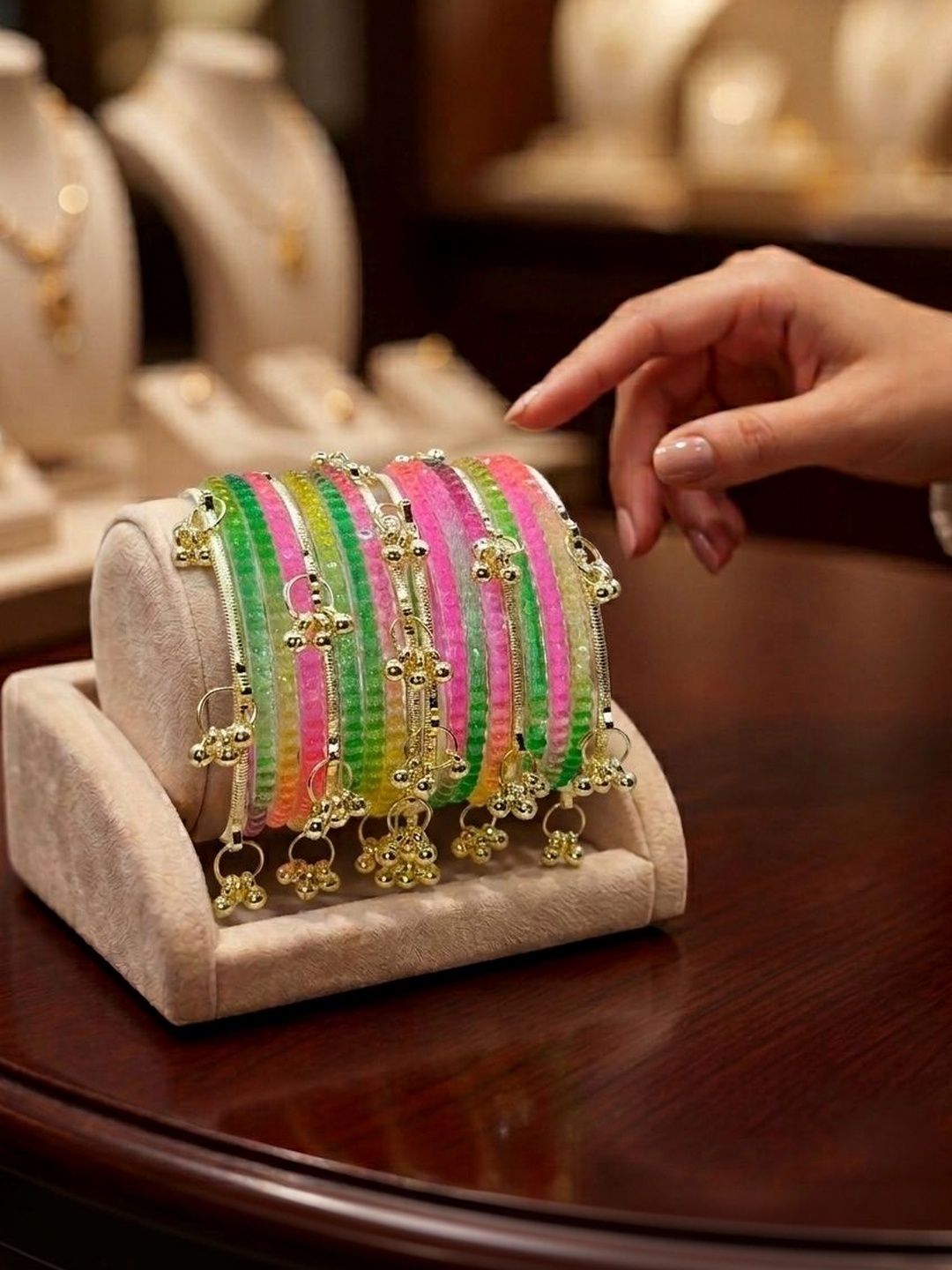 BeautyTrends Gold-Plated Stone Studded & Beaded Bangle