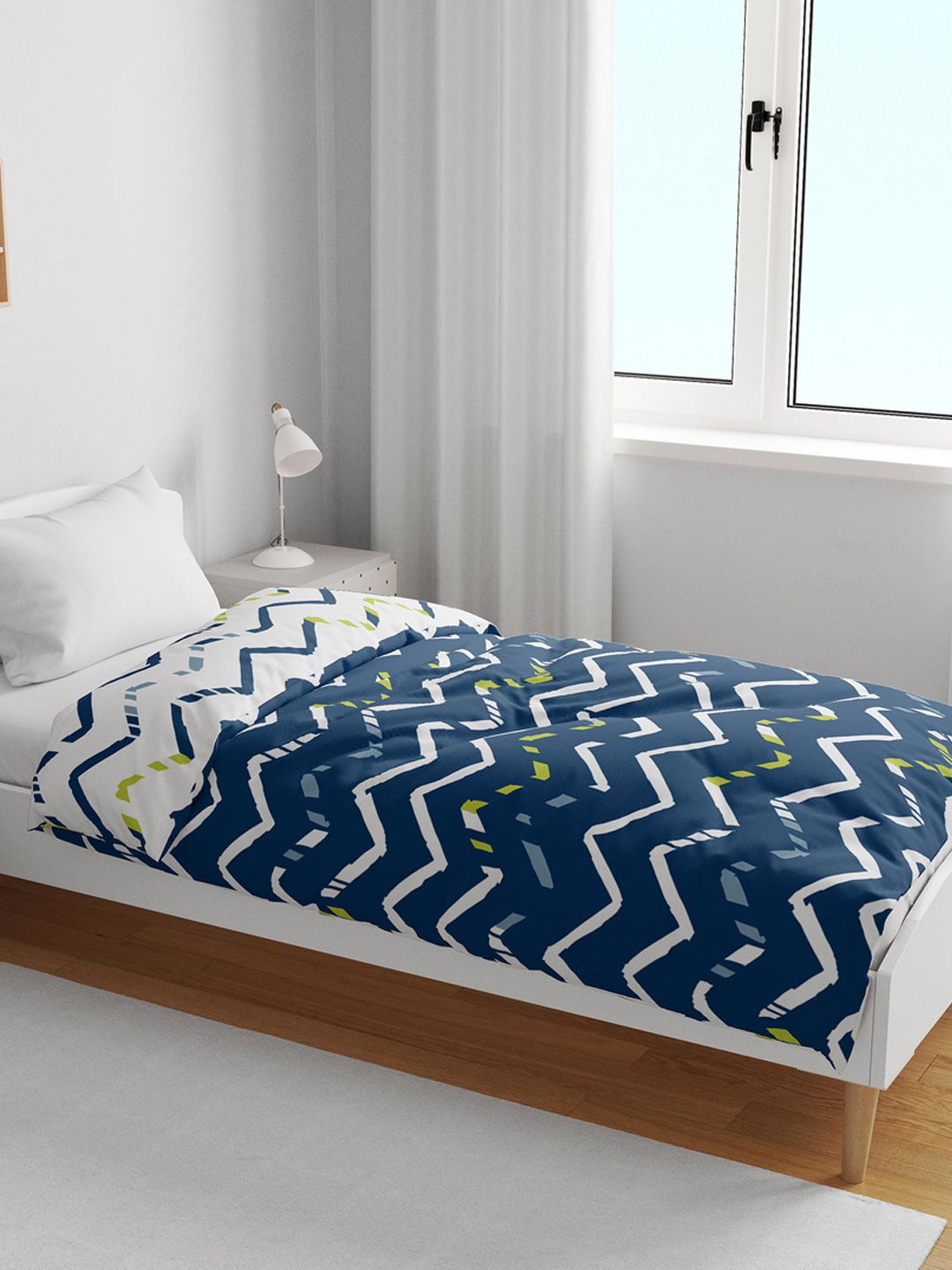 Divine Casa Blue & White Abstract Microfiber AC Room 120 GSM Single Kids Dohar Blanket