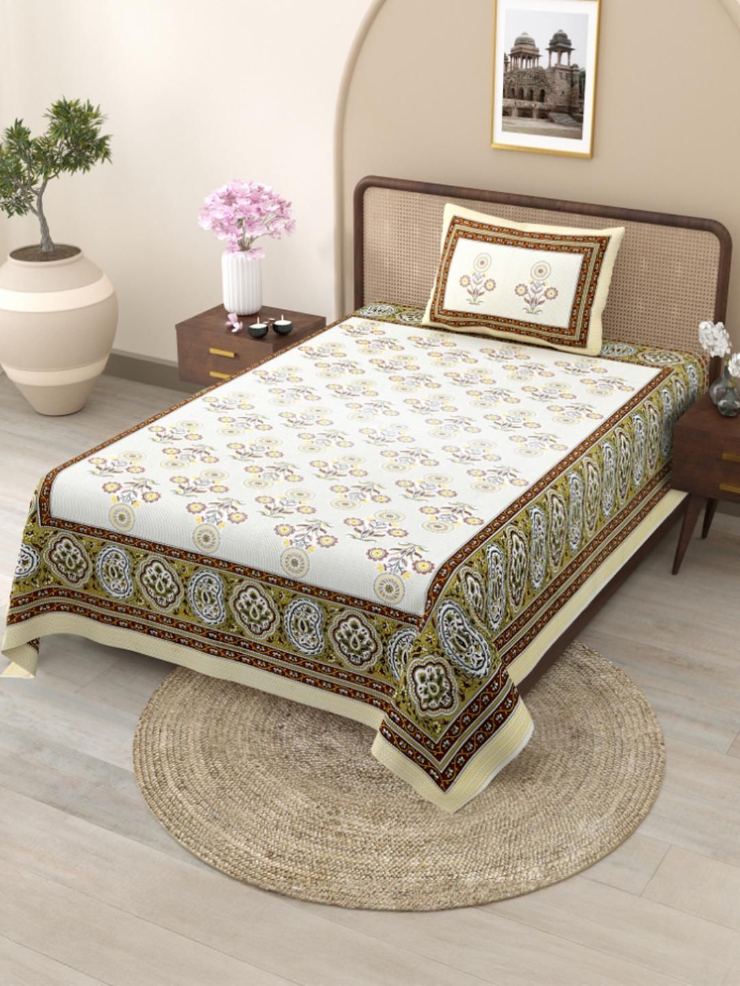 Shubastik Printed 210 TC Pure Cotton Single Bed Bedsheet With 1 Pillow Cover -1.52 X 2.28m