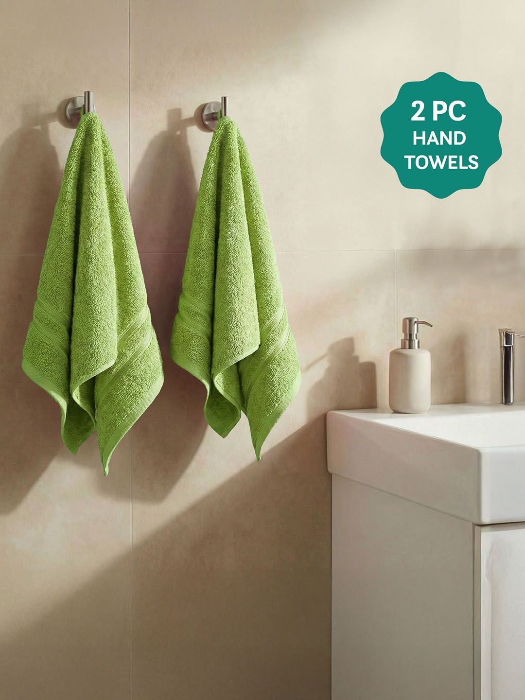 MYTRIDENT Green 2-Pieces 400 GSM Pure Cotton Hand Towels
