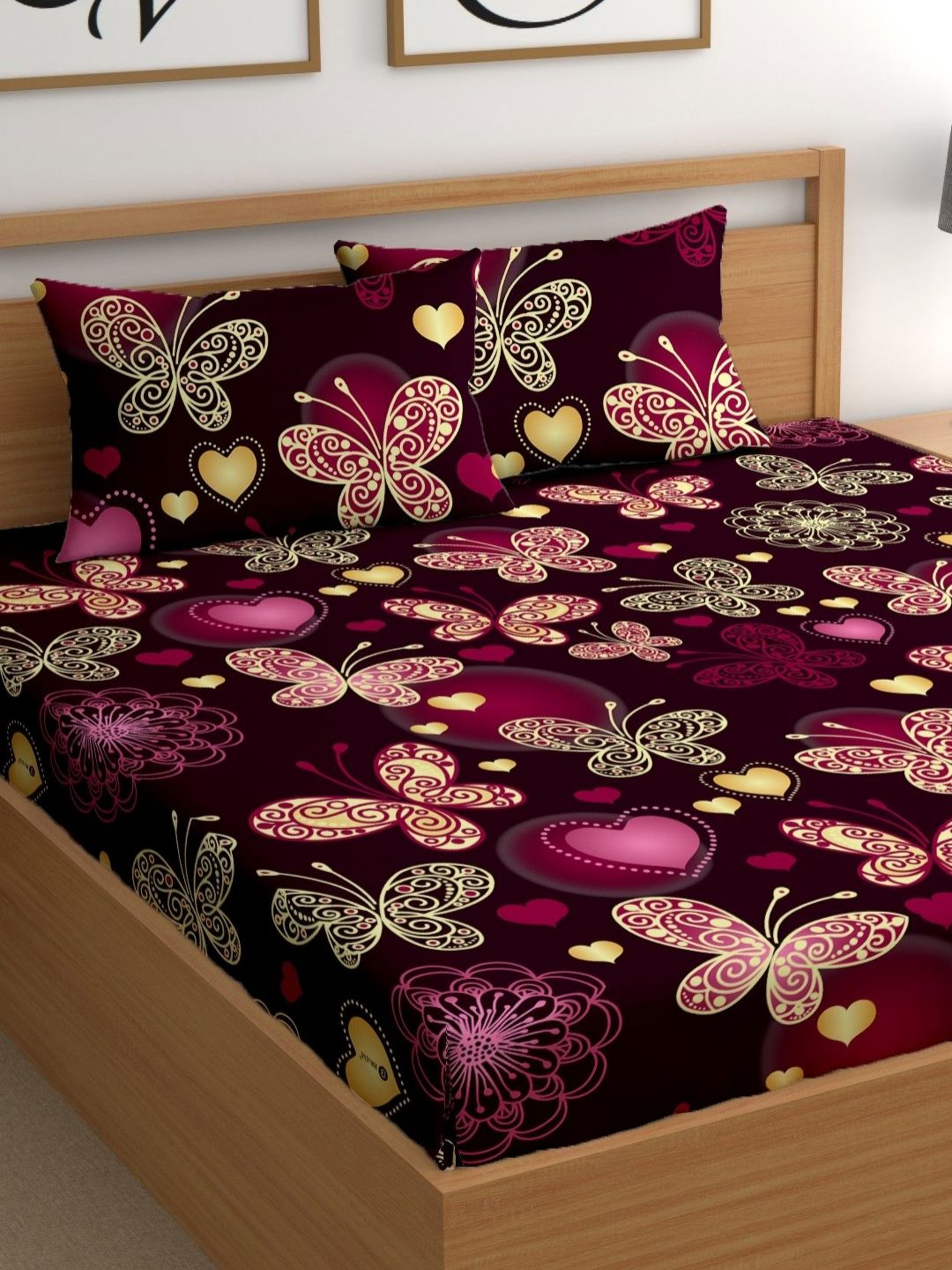 CG HOMES Purple Conversational Cotton 160 TC Queen Bedsheet with 2 Pillow Covers-89 x 98 inches