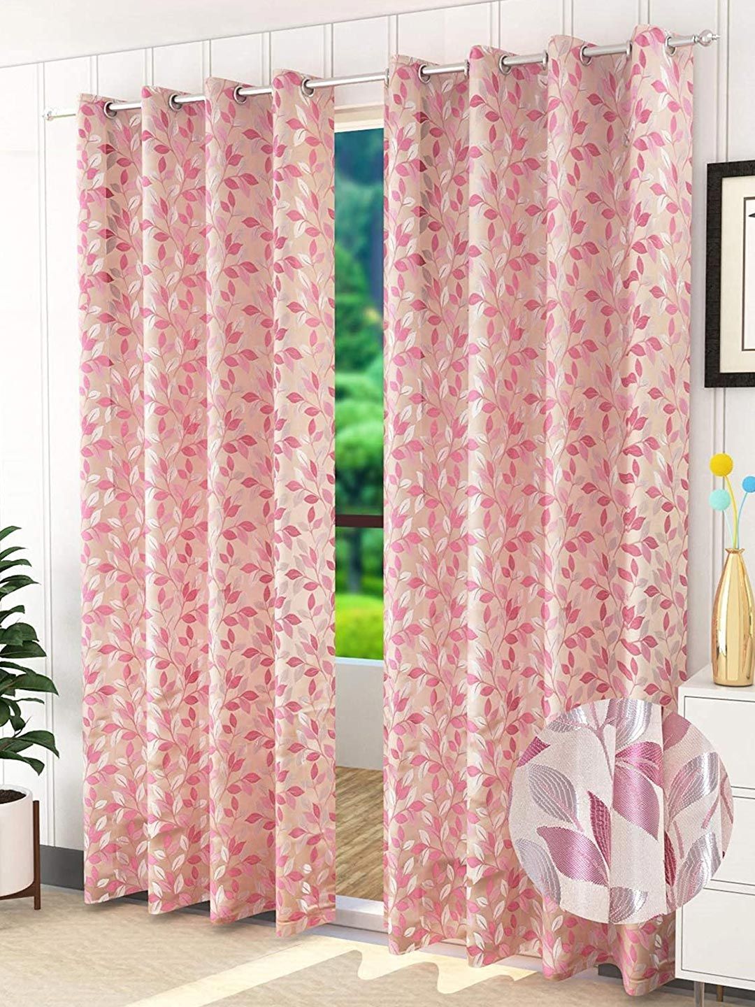 Fresh From Loom Pink & White Set of 2 Room Darkening Door Curtain