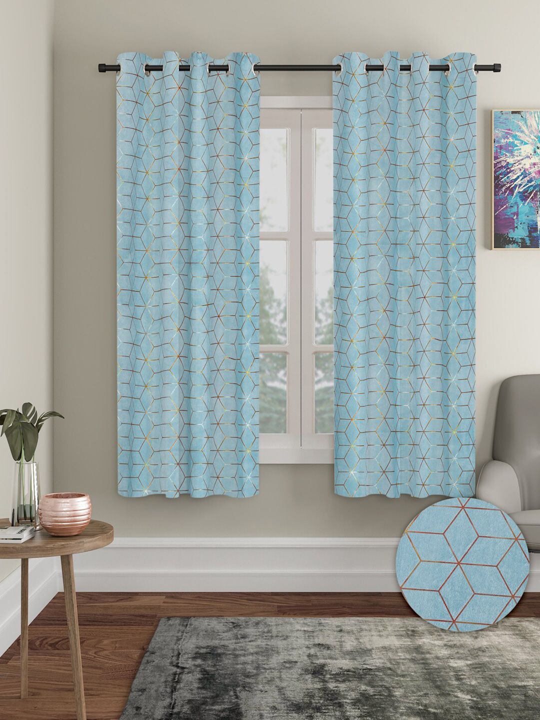 Buy Aura Blue 2 Pieces Velvet Blackout Window Curtains -  - Home for Unisex