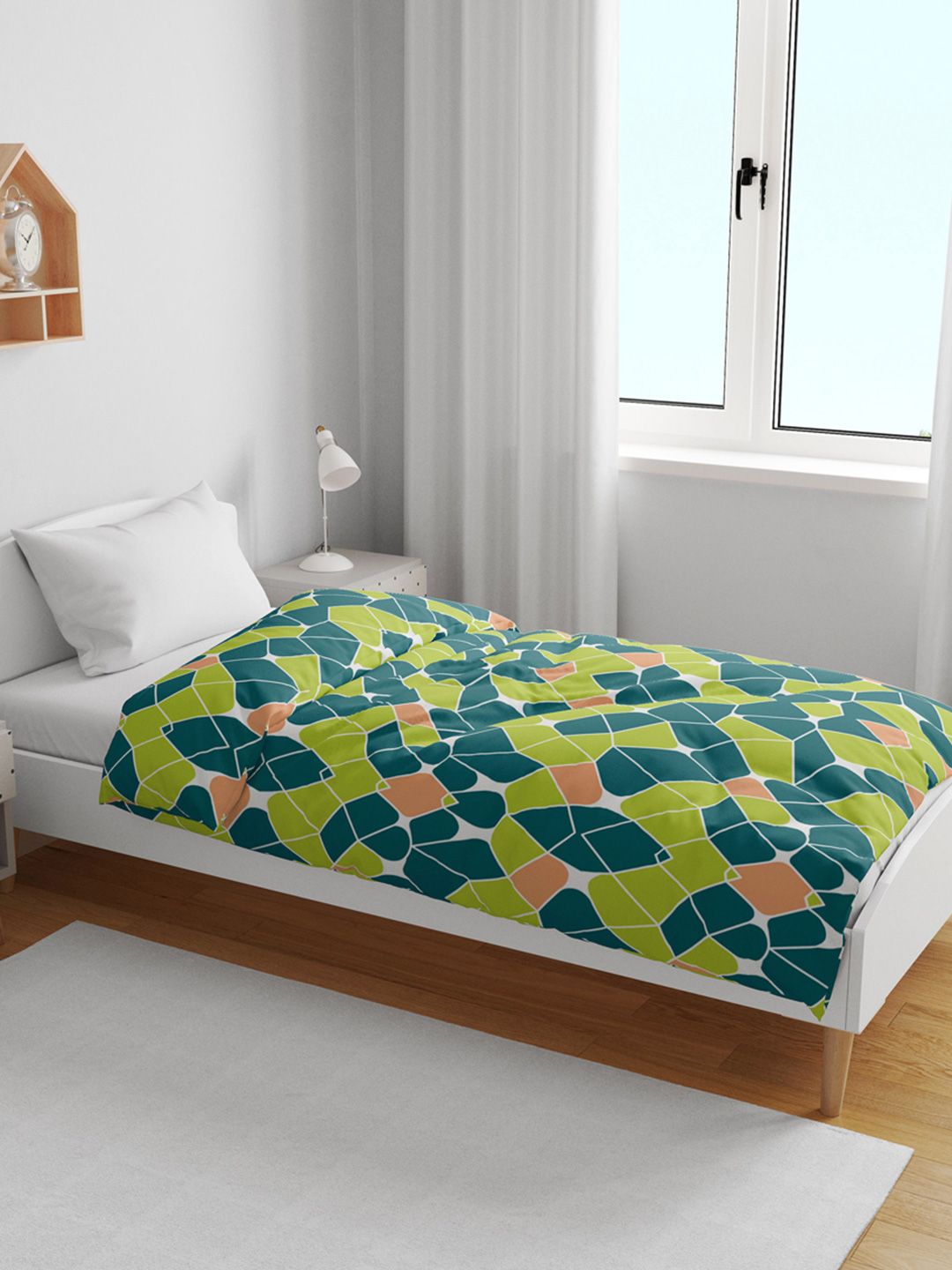 Divine Casa Green & Orange Abstract Microfiber AC Room 120 GSM Single Kids Dohar Blanket