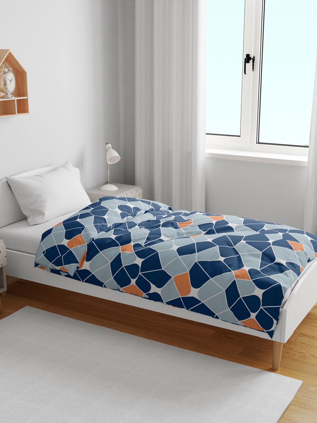 Divine Casa Blue & Orange Geometric Microfiber AC Room 120 GSM Single Kids Dohar Blanket