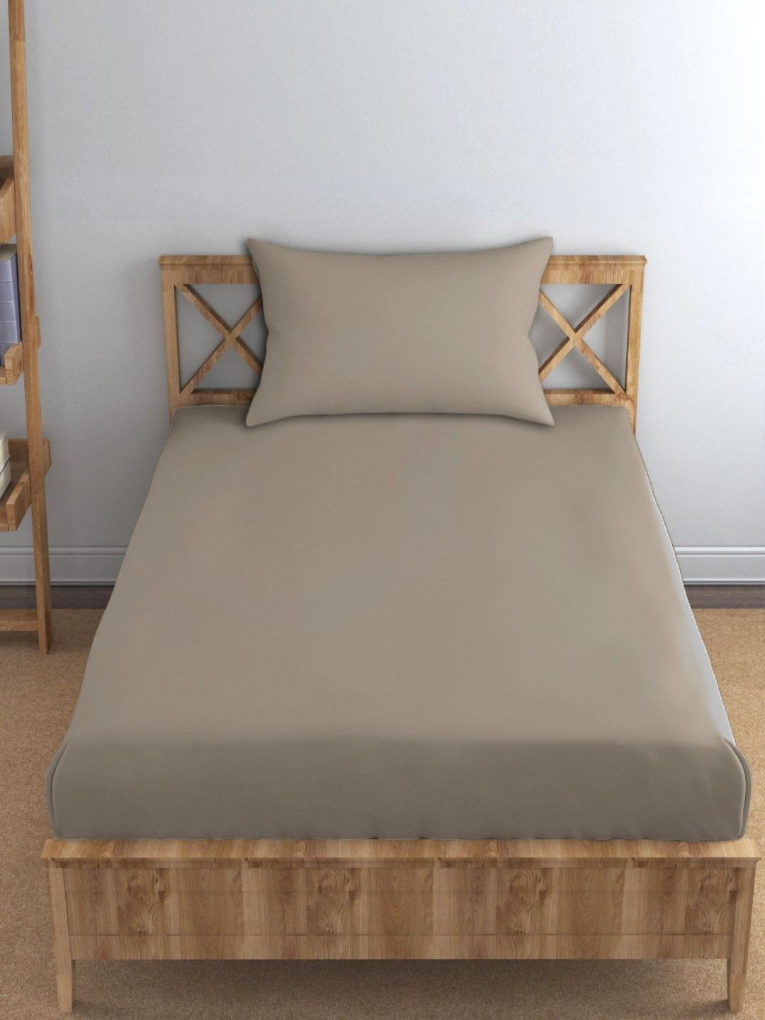 Buy Trance Home Linen Brown Cotton 300 TC Fitted Queen Fine Bedsheet With 2 Pillow Covers 78 X 60 Inches -  - Home for Unisex