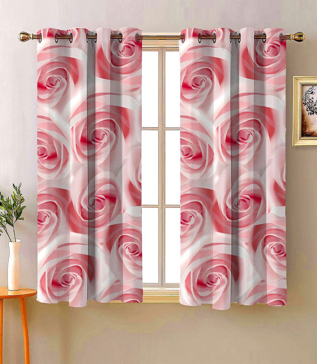 Buy Steve & Anderson Bliss Rose & White 2 Pieces Floral Window Curtain (5 Feet) -  - Home for Unisex