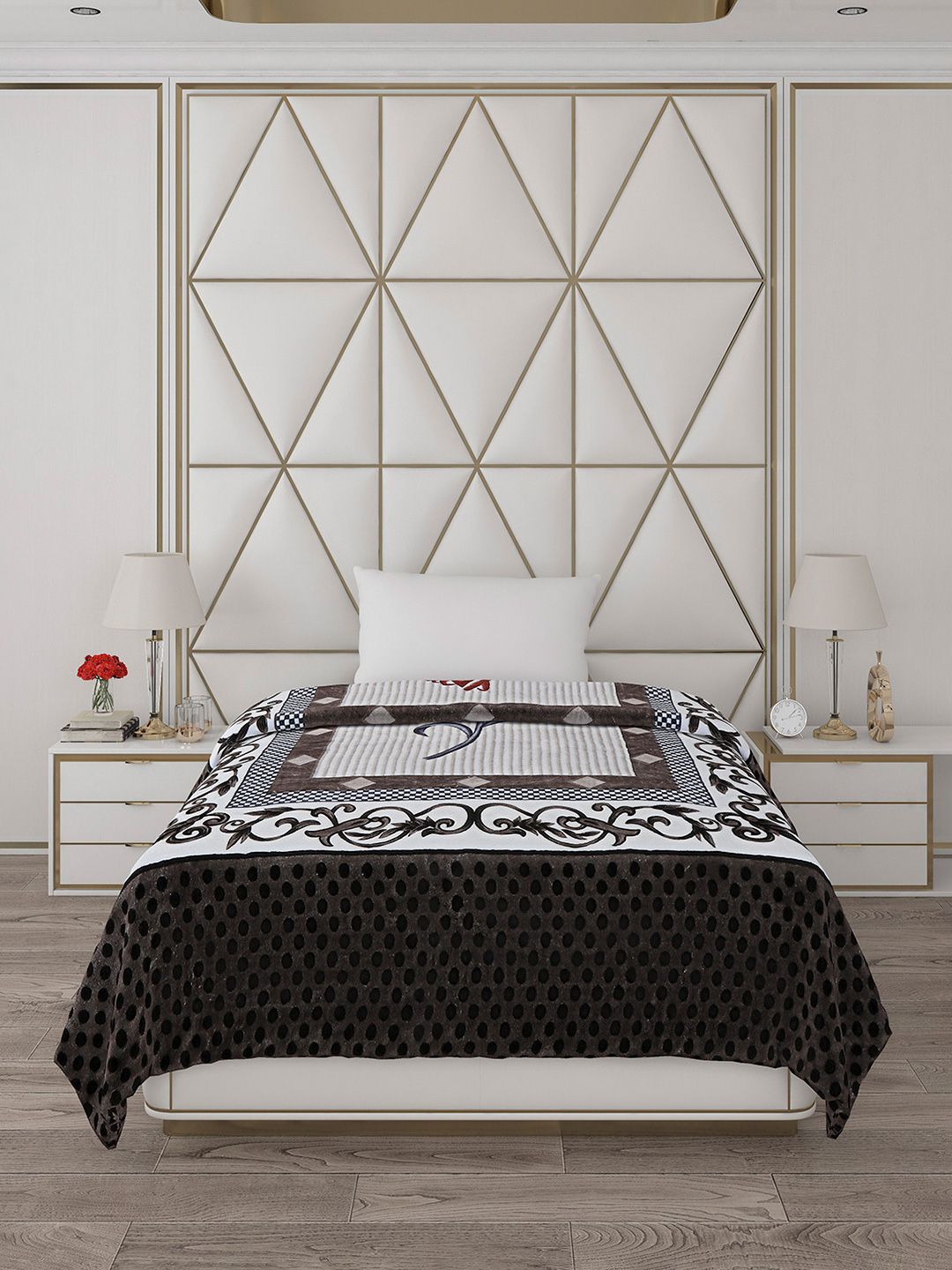 Buy Monte Carlo Brown & White Abstract Printed Mild Winter 600 GSM Single Bed Blanket -  - Home for Unisex