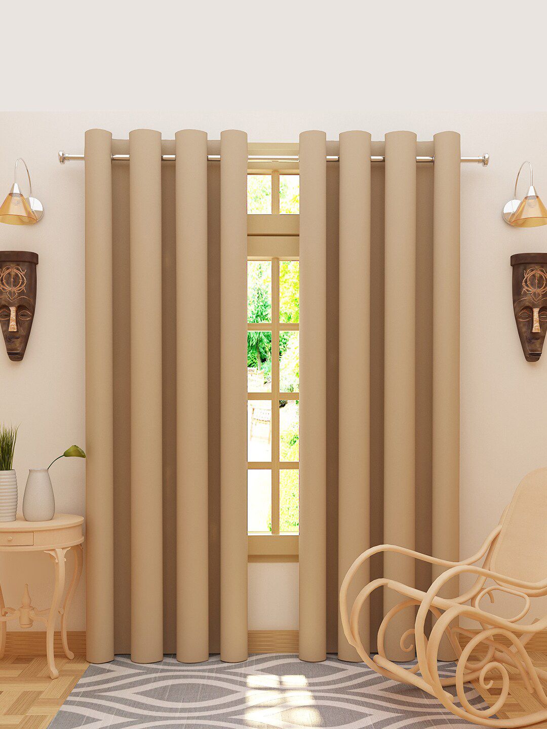 Buy DREAM CARE Beige 2 Pieces Black Out Long Door Curtains -  - Home for Unisex
