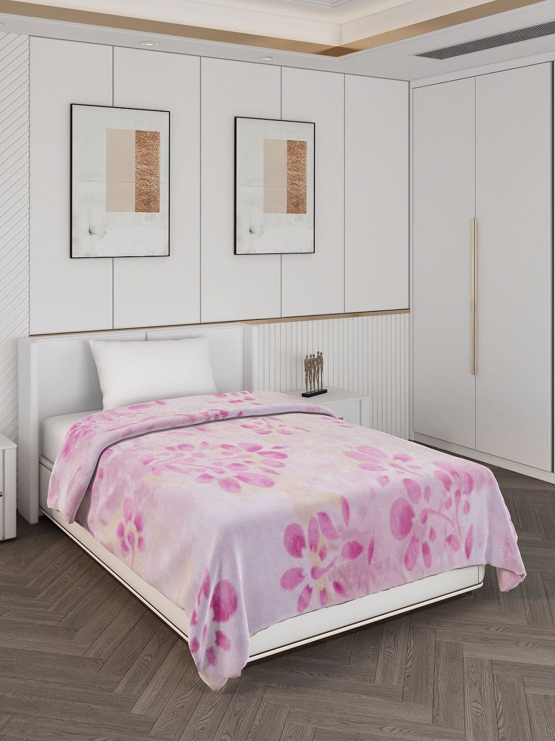 Monte Carlo White & Pink Floral Mild Winter 600 GSM Single Bed Blanket