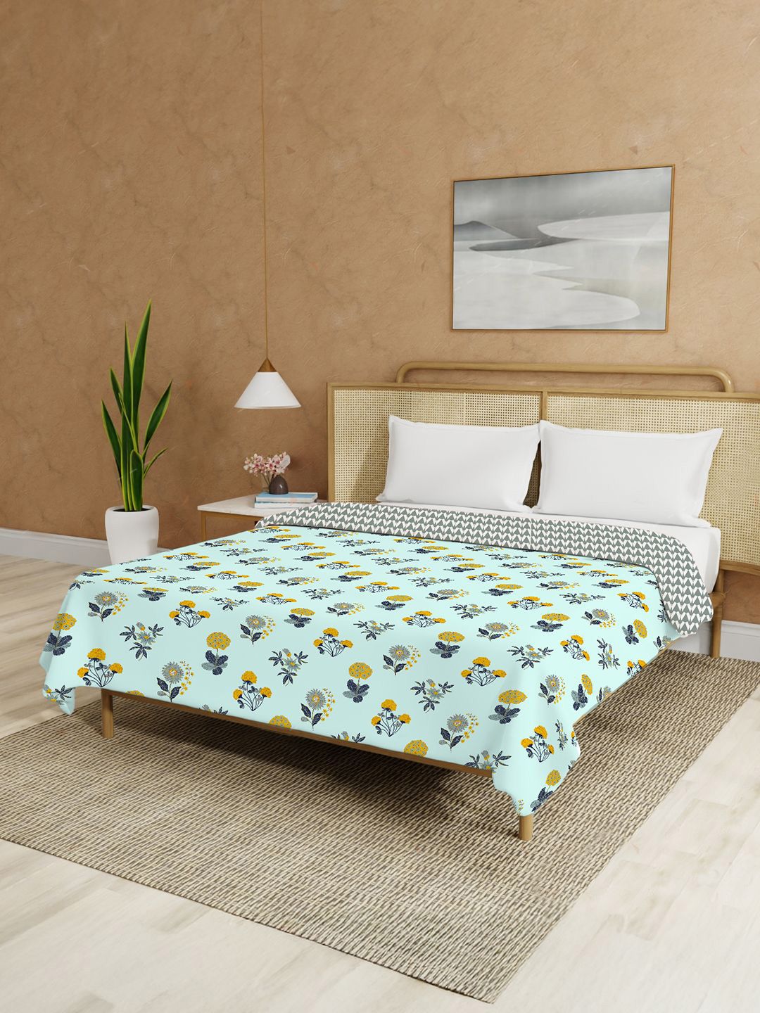 Buy URBAN SPACE Blue Floral Summer Double Bed Dohar -  - Home for Unisex