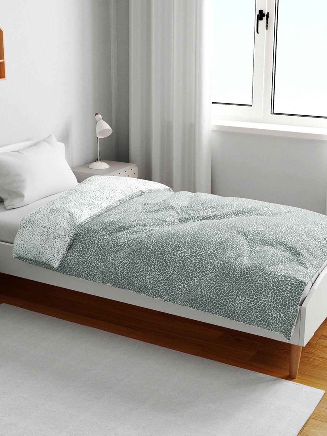 Divine Casa Slate Grey Floral Microfiber AC Room 120 GSM Single Kids Dohar Blanket