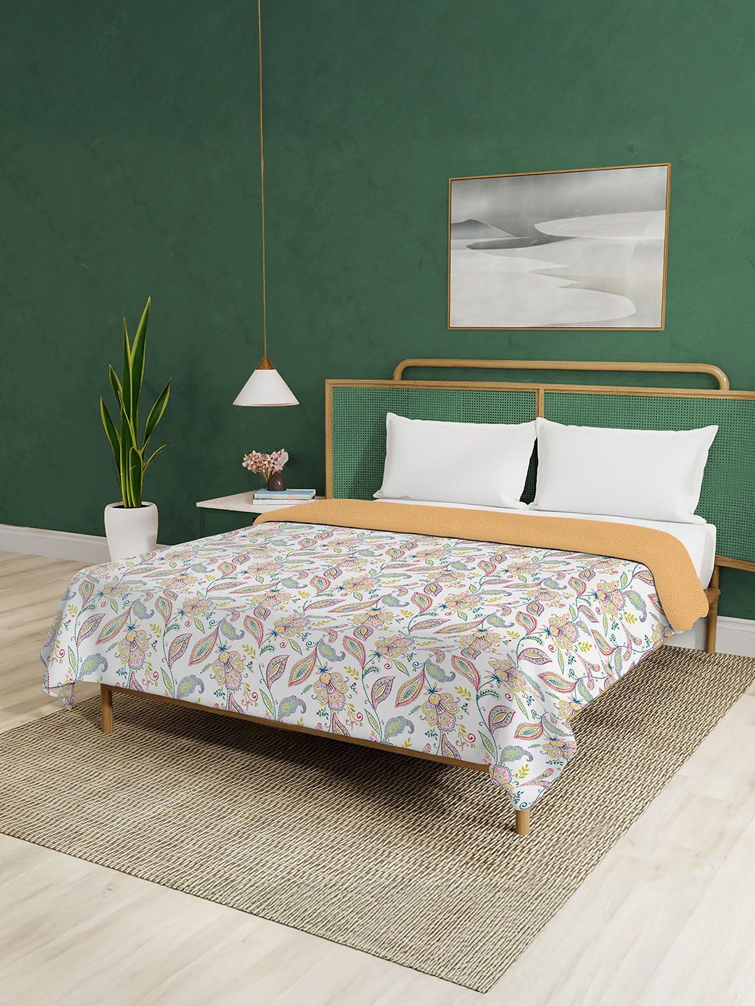 URBAN SPACE Pink & White Floral AC Room Double Bed Dohar