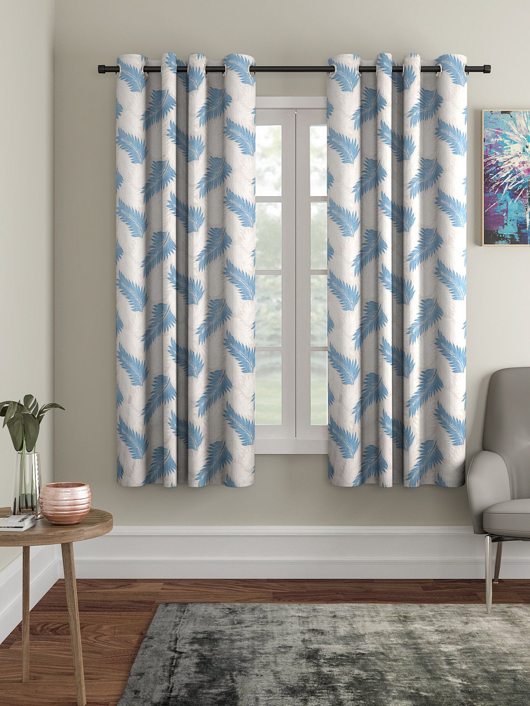 Buy Cortina Blue Set Of 2 Floral Printed Window Curtains -  - Home for Unisex