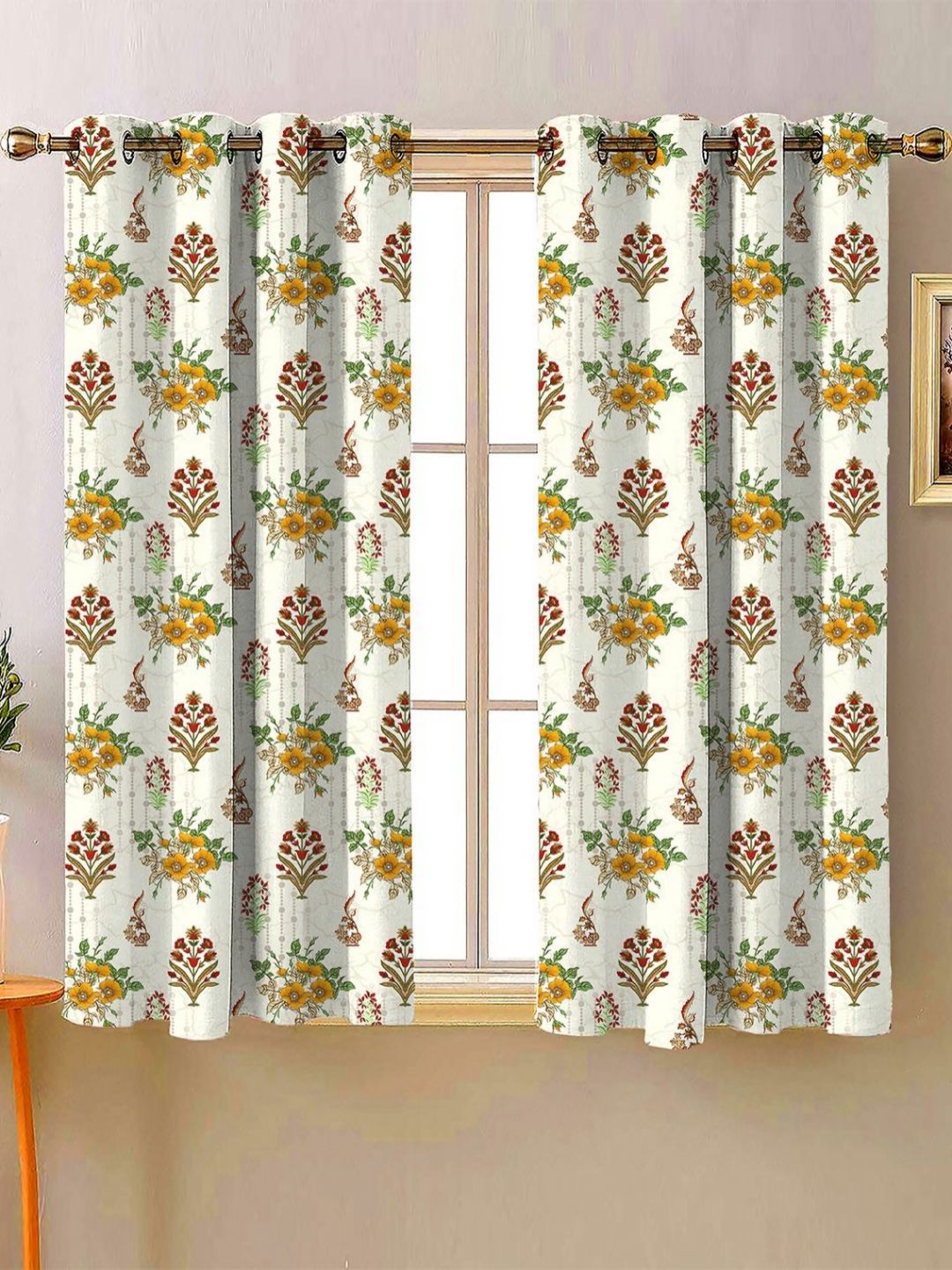 Buy Steve & Anderson Indian Motifs White 2 Pieces Floral Black Out Window Curtains (5 Feet) -  - Home for Unisex