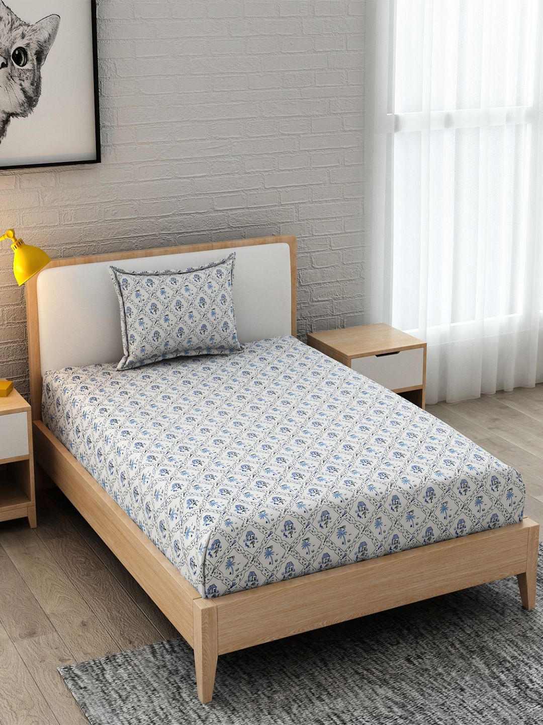 Buy Homefab India White Floral 210 TC Single Bedsheet With 1 Pillow Covers -  - Home for Unisex