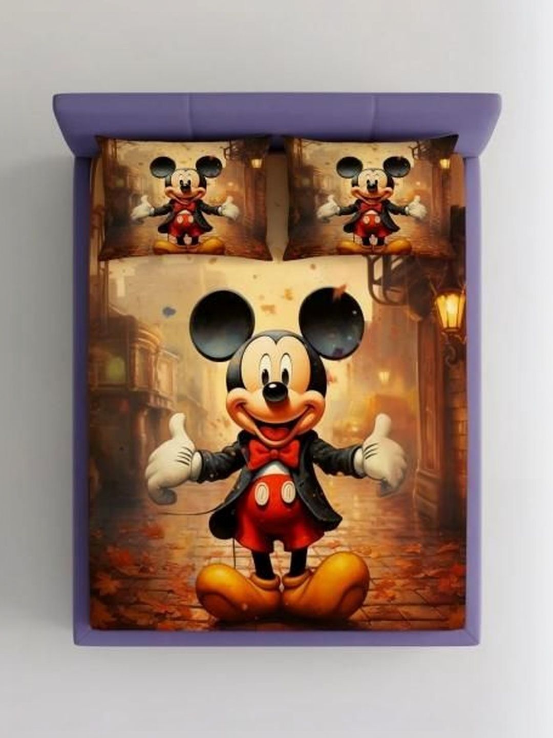 Furnish Factory Brown Cartoon Characters 400 TC Bedsheet with 2 Pillow Covers