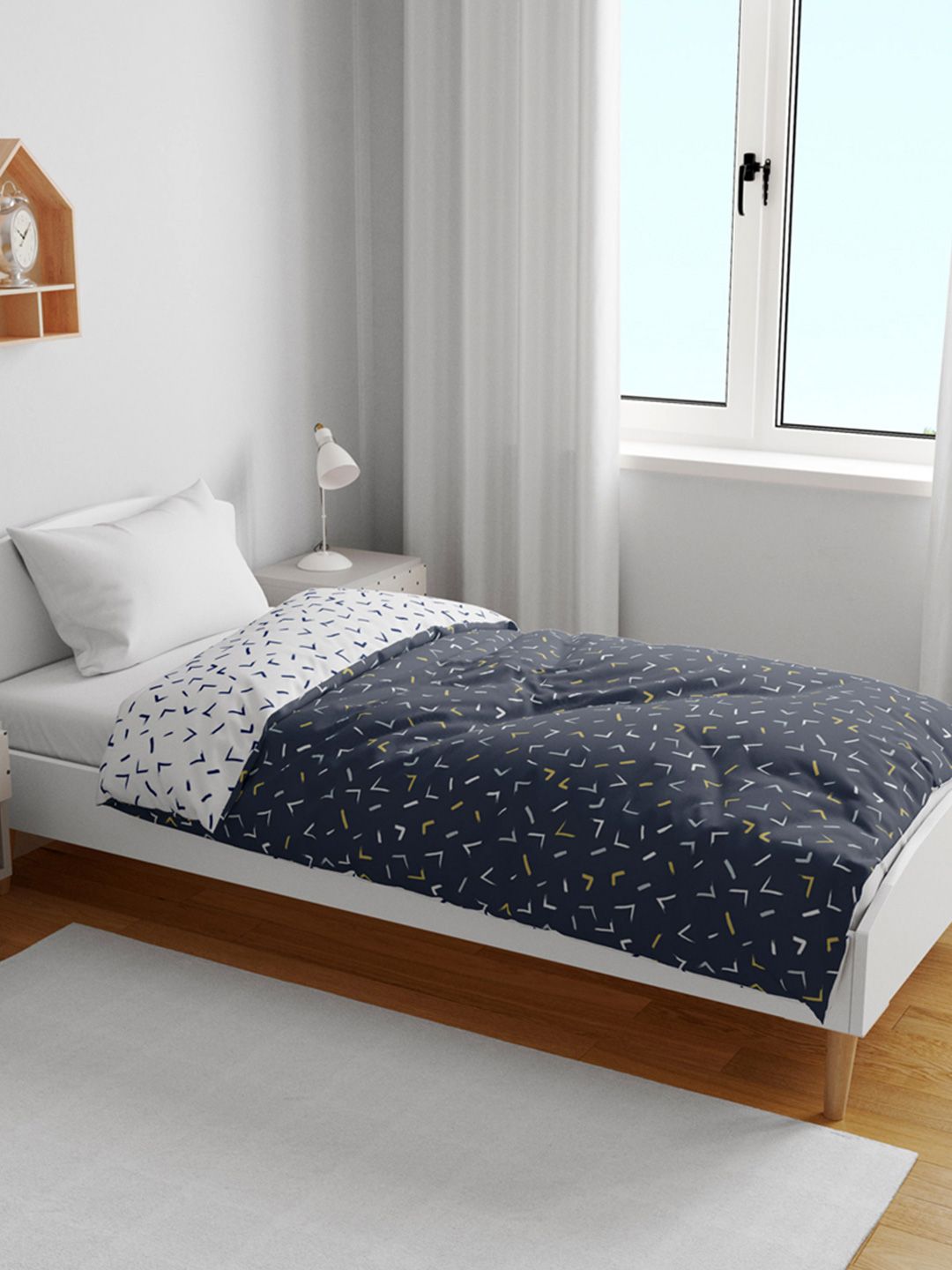 Divine Casa Navy Blue Abstract Microfiber AC Room 120 GSM Single Kids Dohar Blanket