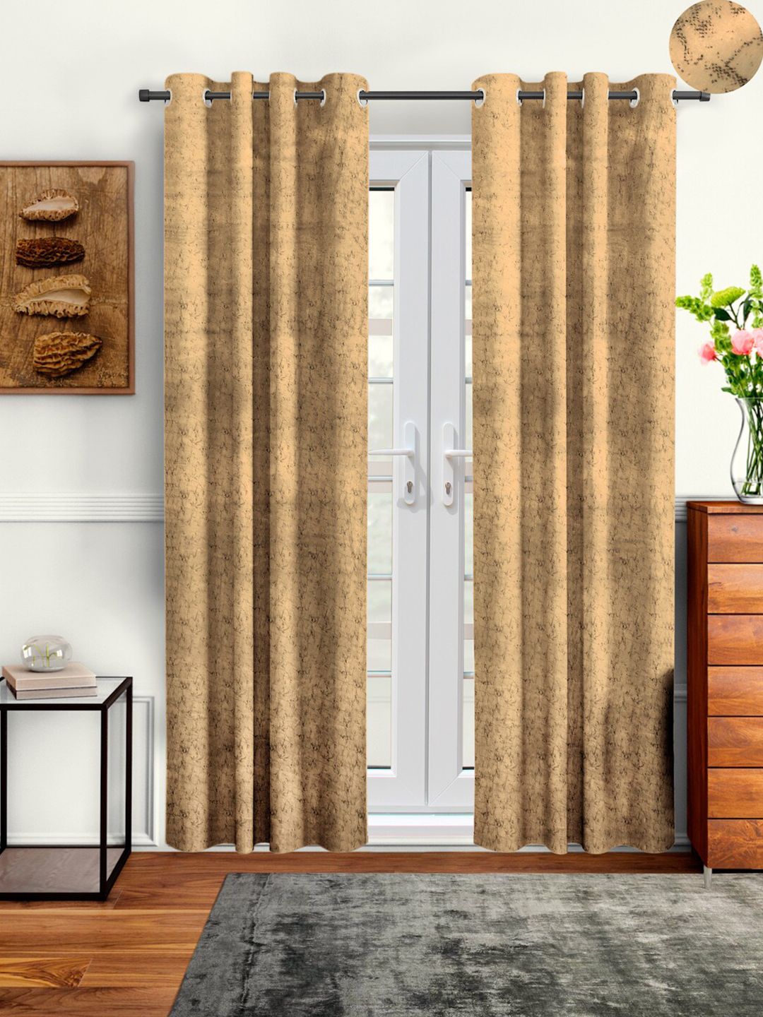 Buy Cortina Beige Abstract Velvet Door Curtain   7 Feet -  - Home for Unisex