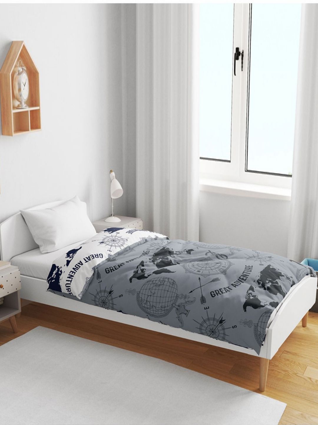 Divine Casa Stonewash Grey Geographic Microfiber AC Room 120 GSM Single Kids Dohar Blanket