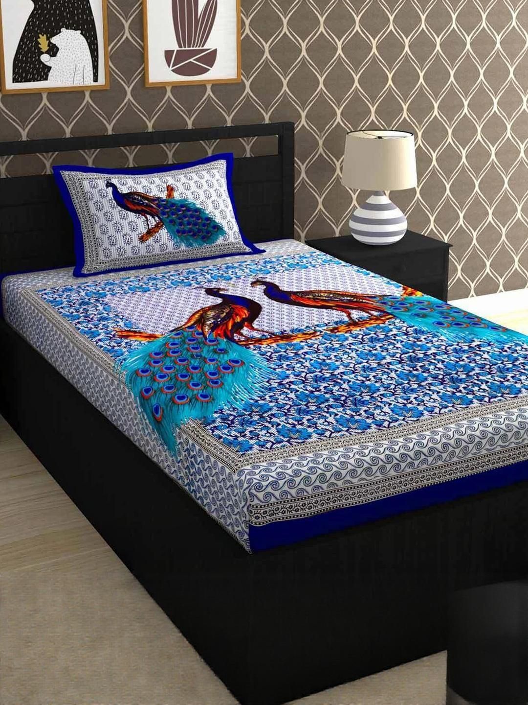 Jaipuri Printed Single Bed Bedsheet with Pillow Cover