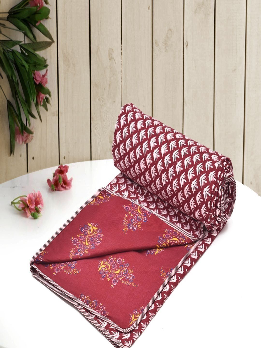 RRC Red Floral Microfiber AC Room 150 GSM Single Dohar