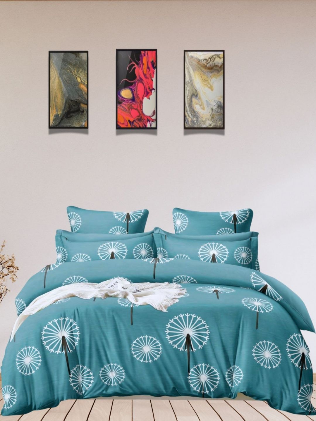 Buy Aura Blue Ethnic Motifs Pure Cotton 350 TC King Superfine Bedsheet With 2 Pillow Covers 275 X 275 Cm -  - Home for Unisex