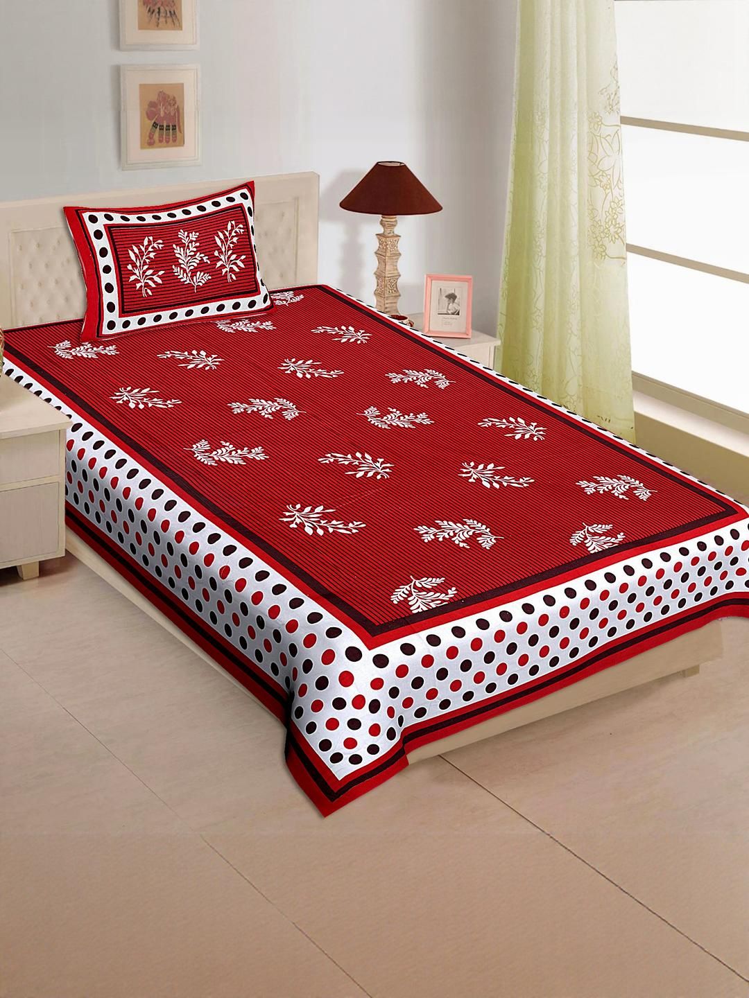 Jaipuri Printed Single Bed Bedsheet with Pillow Cover