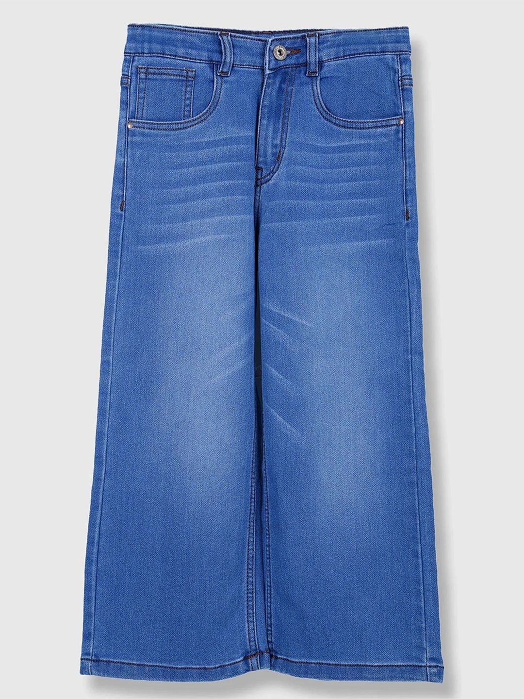 Girls Blue Cotton Relaxed Wide Leg Classic Pocket Comfort Denim Jeans 5