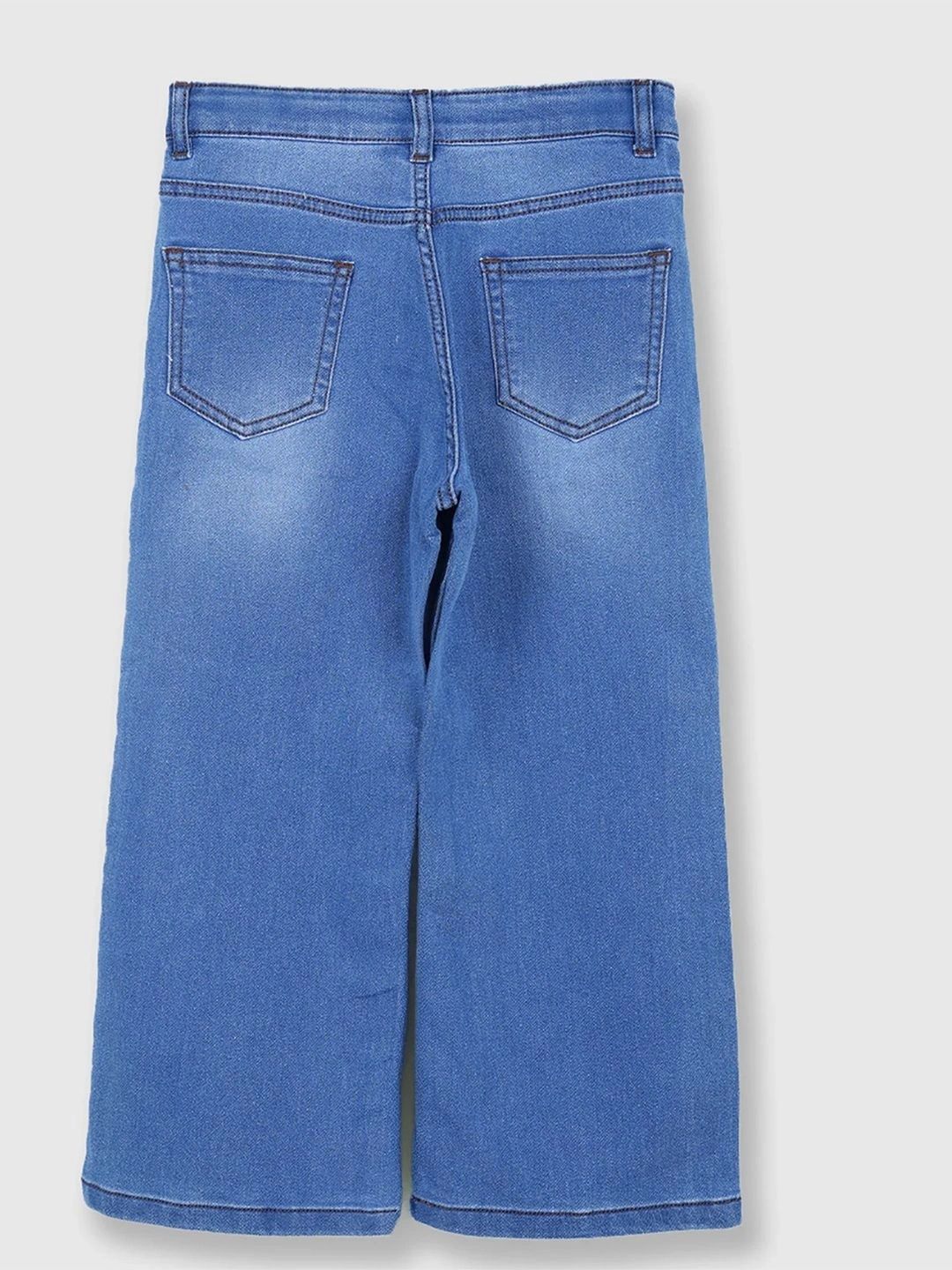 Girls Blue Cotton Relaxed Wide Leg Classic Pocket Comfort Denim Jeans 4
