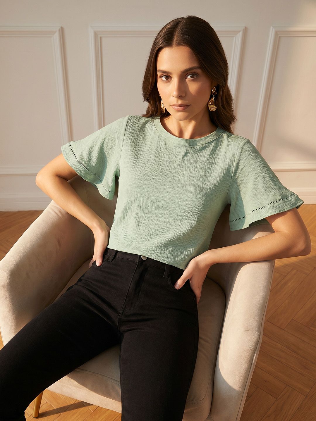 all about you Self Design Flared Sleeve Top