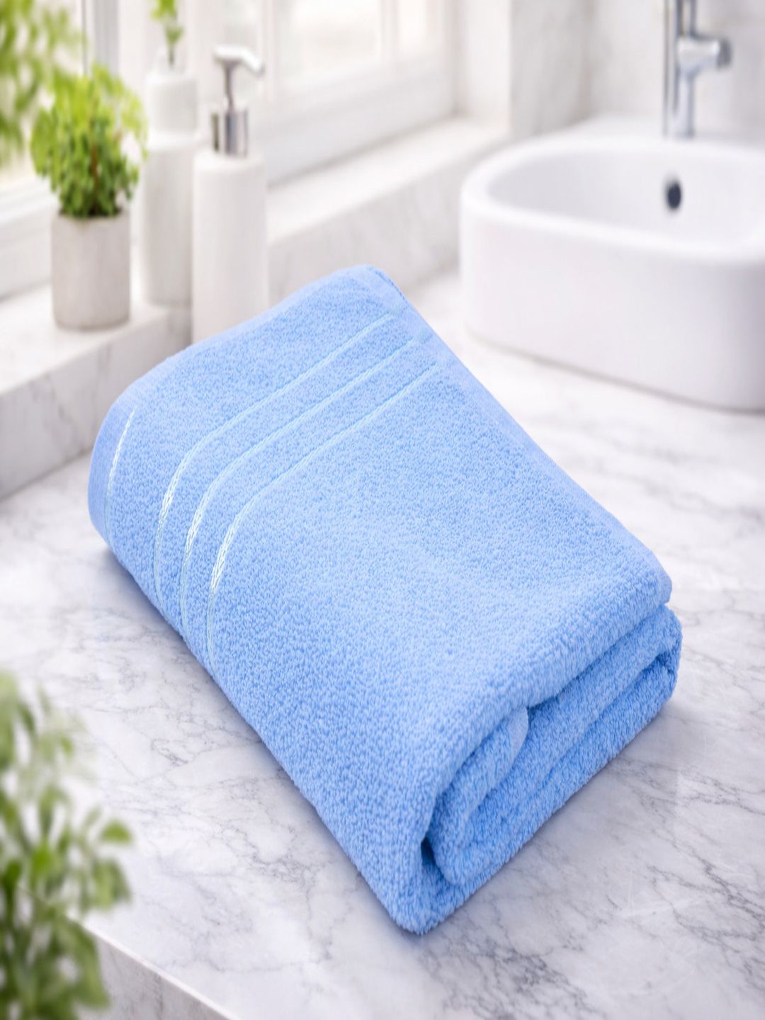 Blissful Creations Blue & Blue 1 Striped Terry Cotton 450 GSM Bath Towel