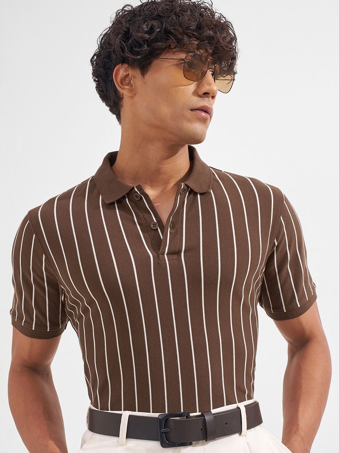 HIGHLANDER Men Striped Polo Collar T-shirt