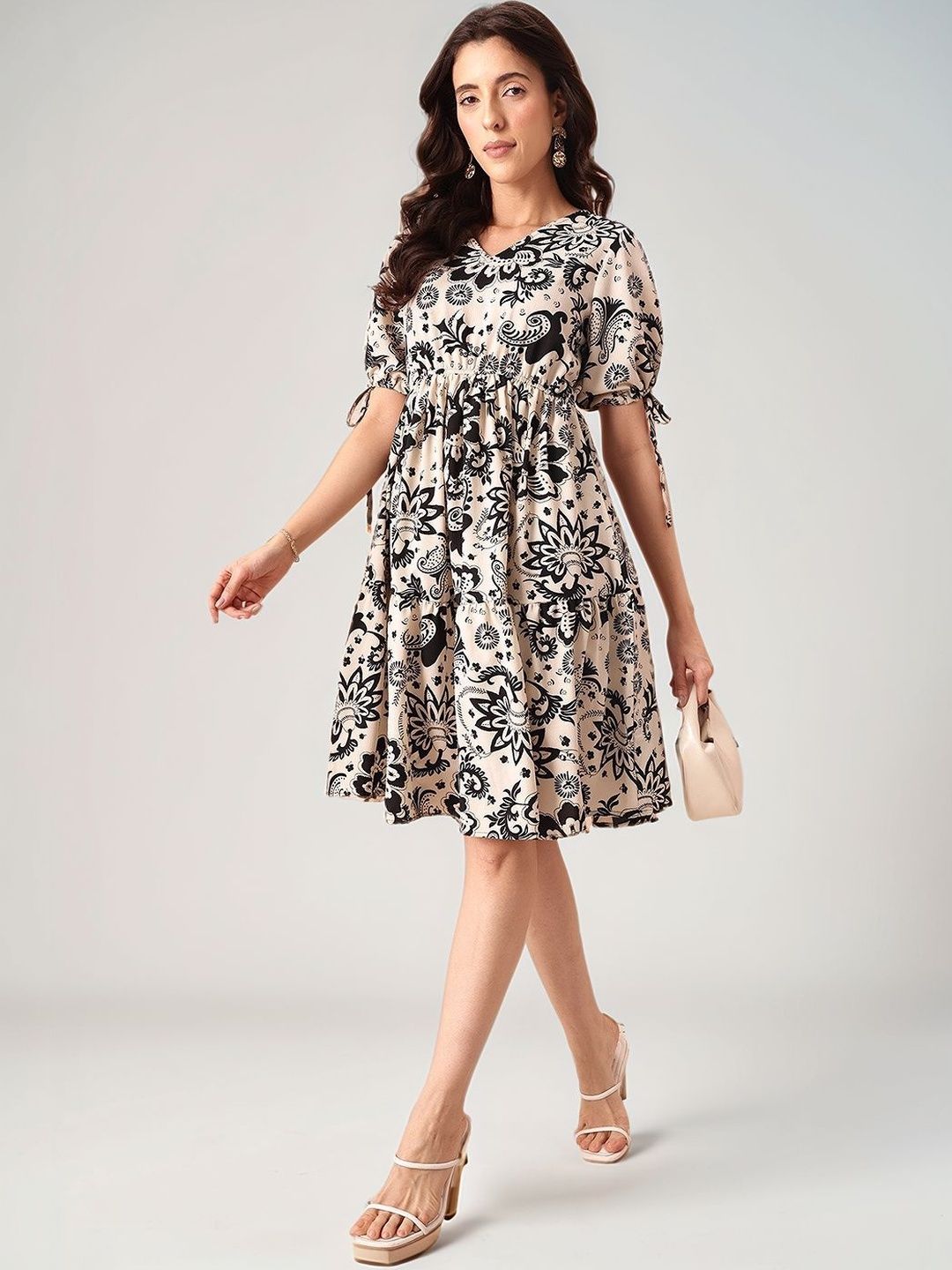 Murcia Floral Print Puff Sleeve A-Line Dress